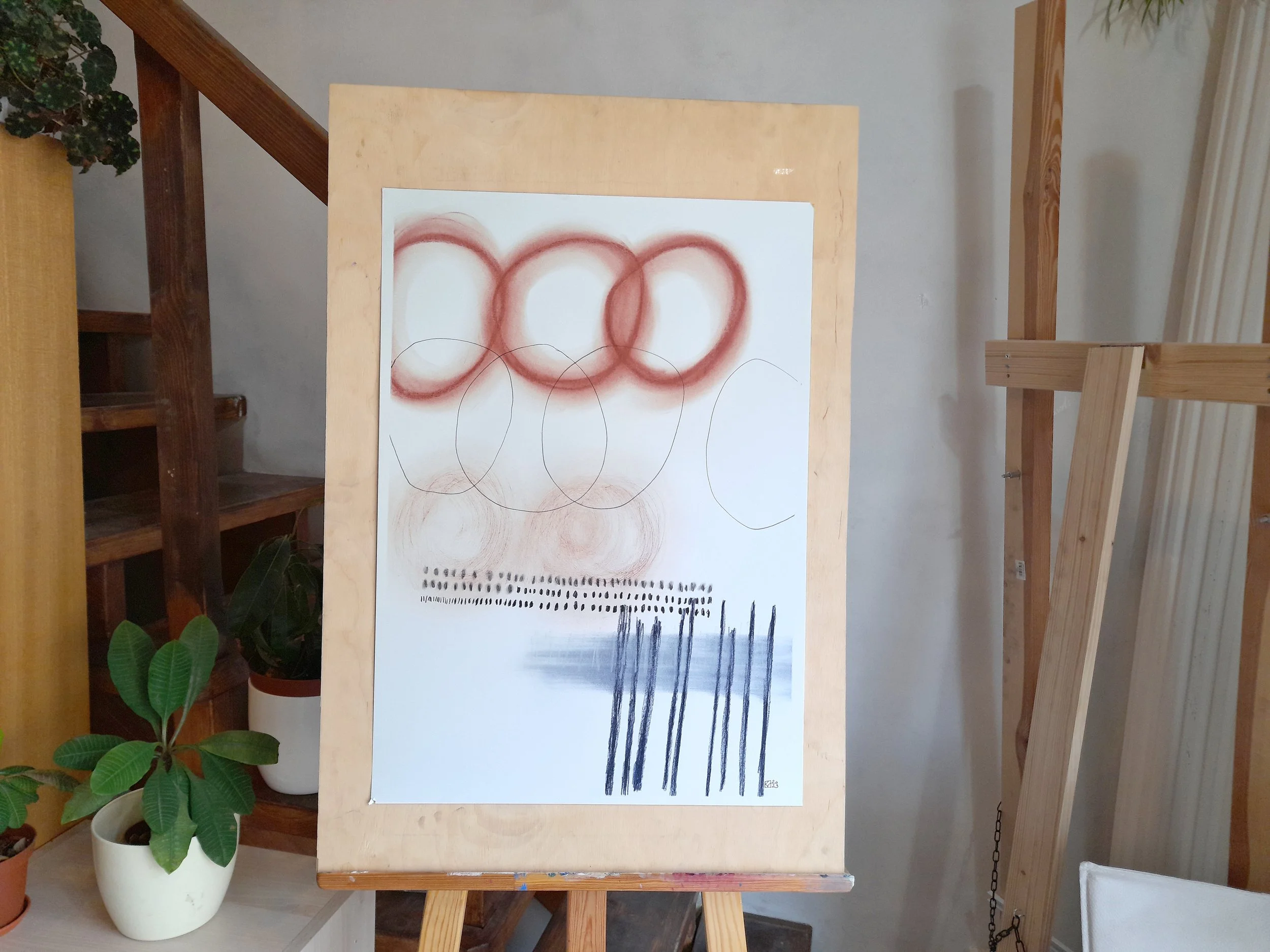 Soft pastel organic abstract drawing 40x56cm Fading sun II.