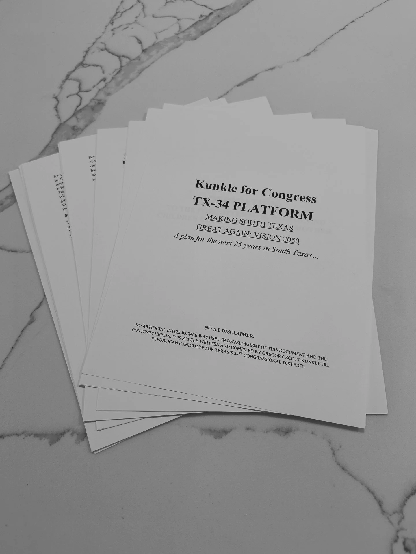 For your viewing pleasure in black and white. 35 pages to influence the next 25 years in South Texas. The Kunkle for Congress TX-34 Platform Making South Texas Great Again: Vision 2050. #kunkleforcongress #tx34 #mstxga #vision2050