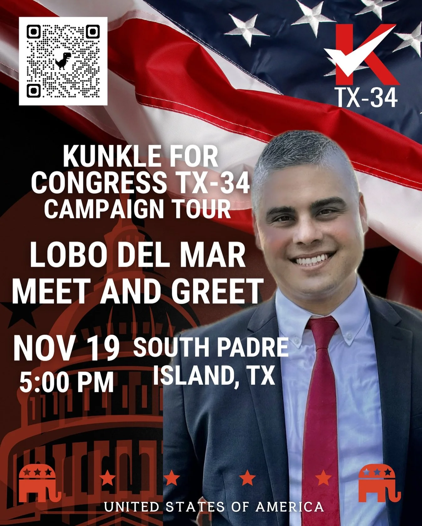 Join us at @lobo_del_mar_cafe this Wednesday for a @kunkleforcongresstx34 Campaign Tour Meet &amp; Greet on South Padre Island, TX. Come hear my vision for South Texas and our coastal community along the Gulf of America. Get ready for a great evening