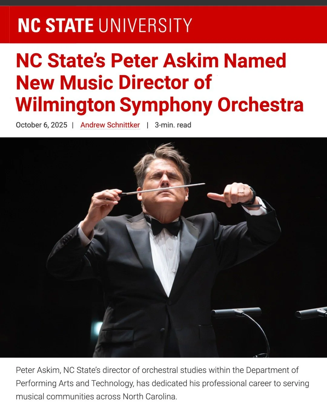 Help us celebrate! Next Fest Founder, @peteraskim, is the new Music Director & Conductor of the @wilmingtonsymphony, the first new director in 39 years! 
He's also the Director of Orchestral Studies at @ncstate, who've published a great intervie