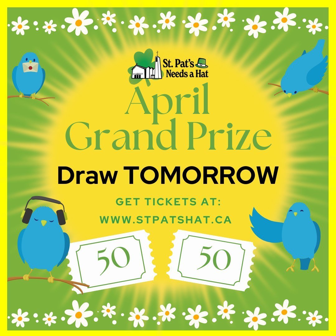 Tomorrow is the draw for our April Grand Prize. Do you have your tickets yet? For just $10 you could win more than $5,000. PLUS, you will help us raise funds to pay for the repairs to the Cathedral roof.

Tickets are 5 for $10, 30 for $20, 150 for $5