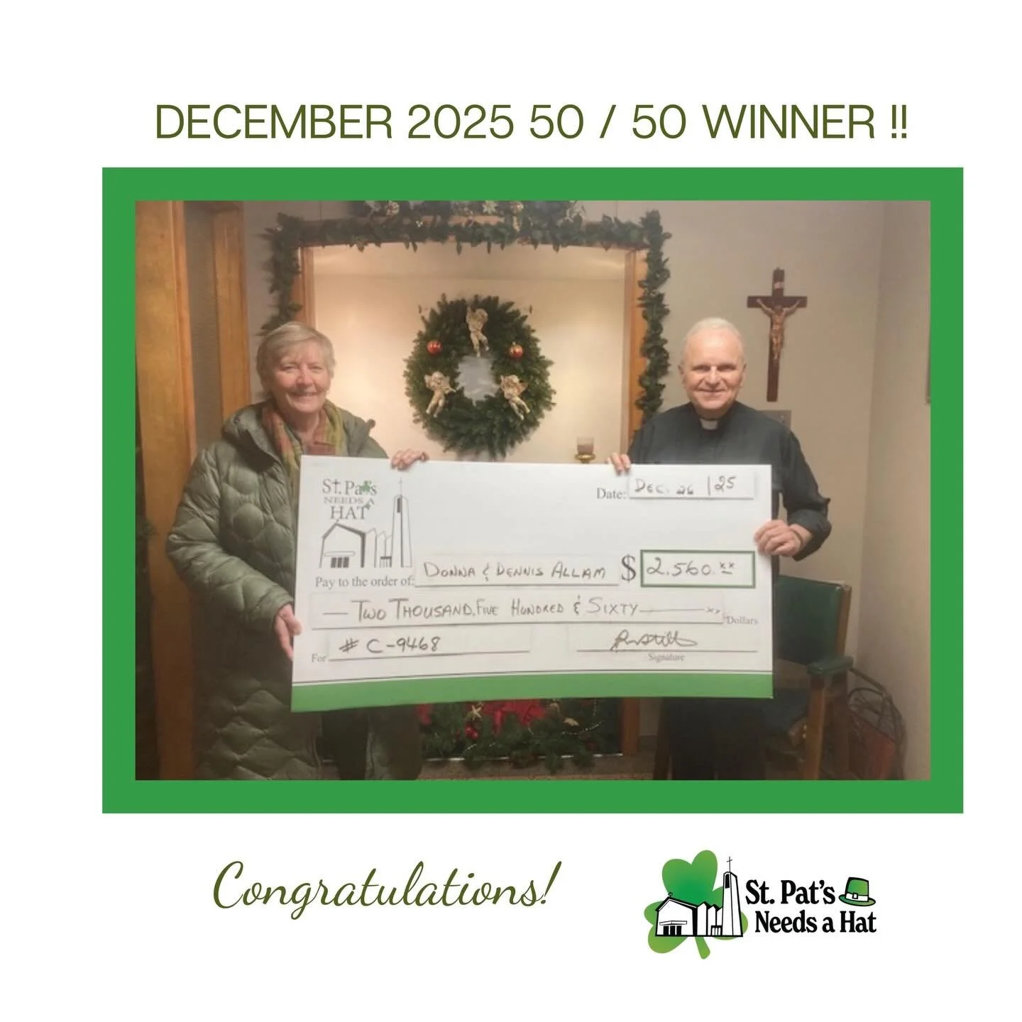 Congratulations to Donna &amp; Dennis Allam , winner of our December 2025 Grand Prize Draw and Marc Landriaut winner of our January 2026 Grand Prize Draw!! The balance of funds raised in these draws will be used to help pay for the repairs the Cathed