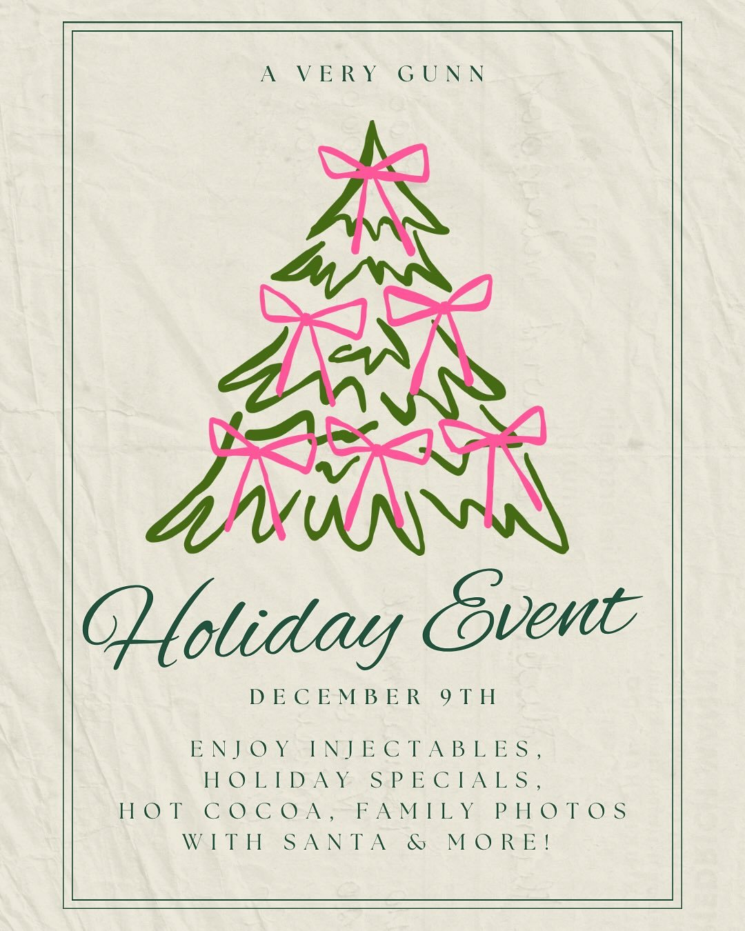 🎄🎅🏻🩷✨&rsquo;Tis the season to GLOW! Join us for our annual holiday event on December 9th with injectable appointments, specials and family photos with Santa! 

🎁🎁🎁Bookings will go LIVE at 11am tomorrow (Monday, Nov. 10th). The 1st 10 people to