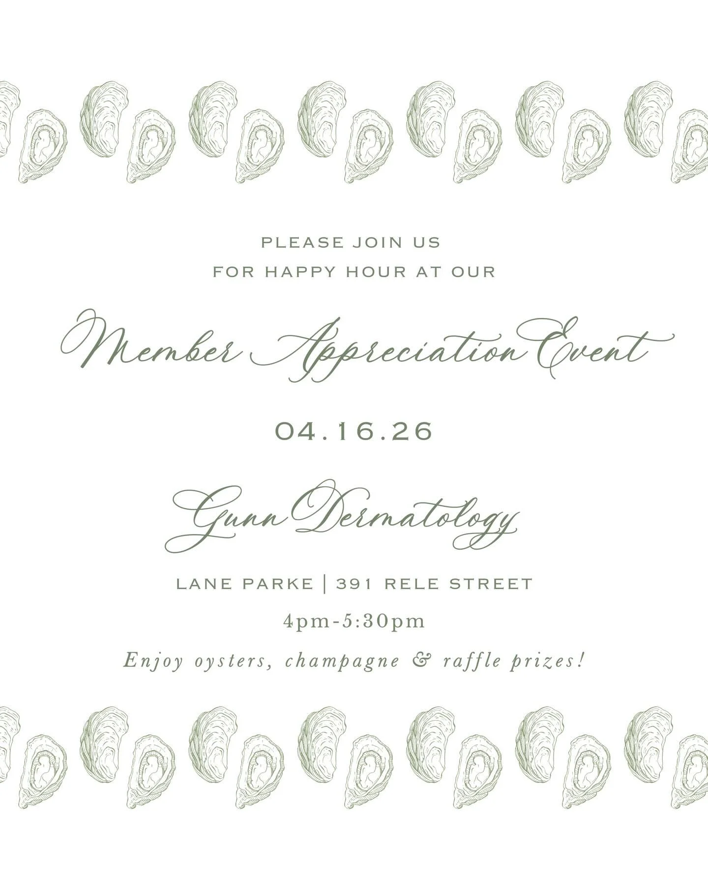 🦪🥂We love our Members and want to celebrate you! If you are a gold, emerald, diamond or fireworks member, join us for Happy Hour on April 16th from 4pm-5:30pm featuring oysters, champagne &amp; prizes. 

🎟️Raffle Prizes include: 
CO2 Resurfacing, 