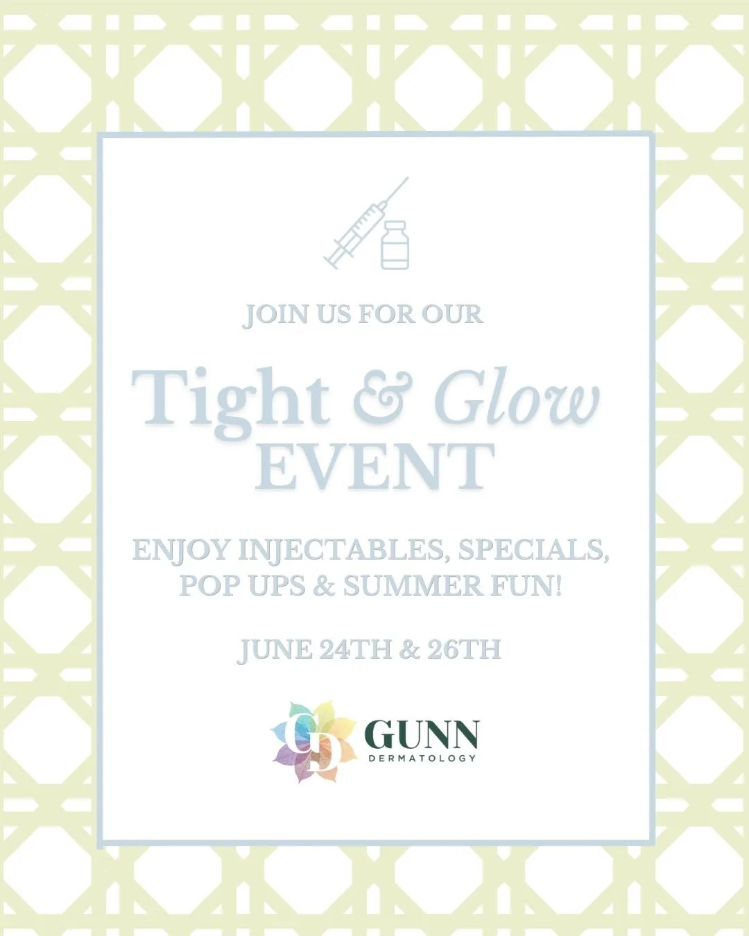 ✨Get ready to GLOW! ✨

Tight &amp; Glow is one of our favorite events of the summer featuring all of the treatments that make your skin tighter and help you exude a more radiant glow. 💫

💉We will have a limited number of same day appointments for i