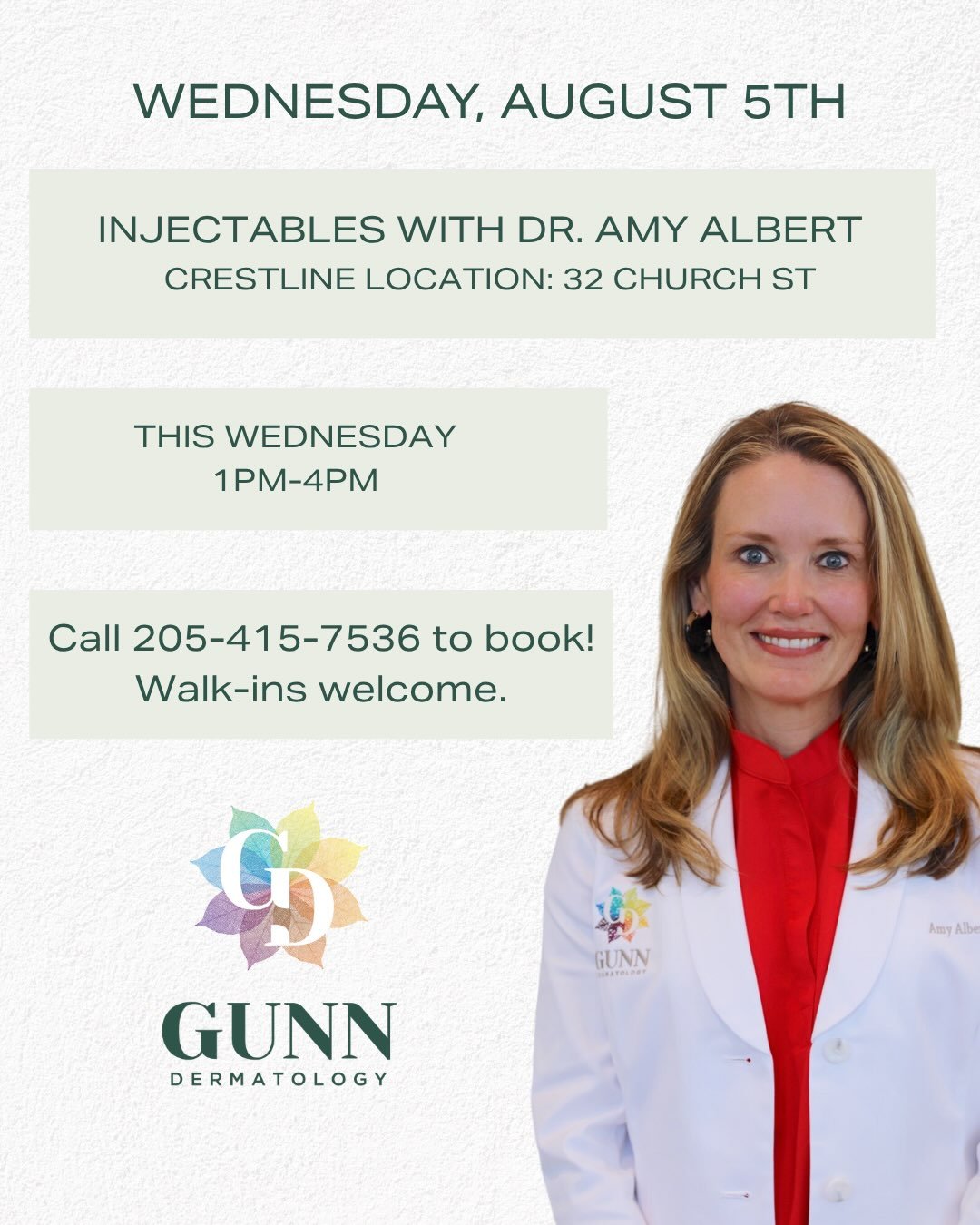 💉Walk-in injectables with Dr. Albert THIS WEDNESDAY, August 5th from 1-4pm! 💉

If you have not gotten Jeuveau before, patients will be eligible for $80 OFF. Make sure to sign up for @evolus rewards to redeem. 

📍This will be at our CRESTLINE locat