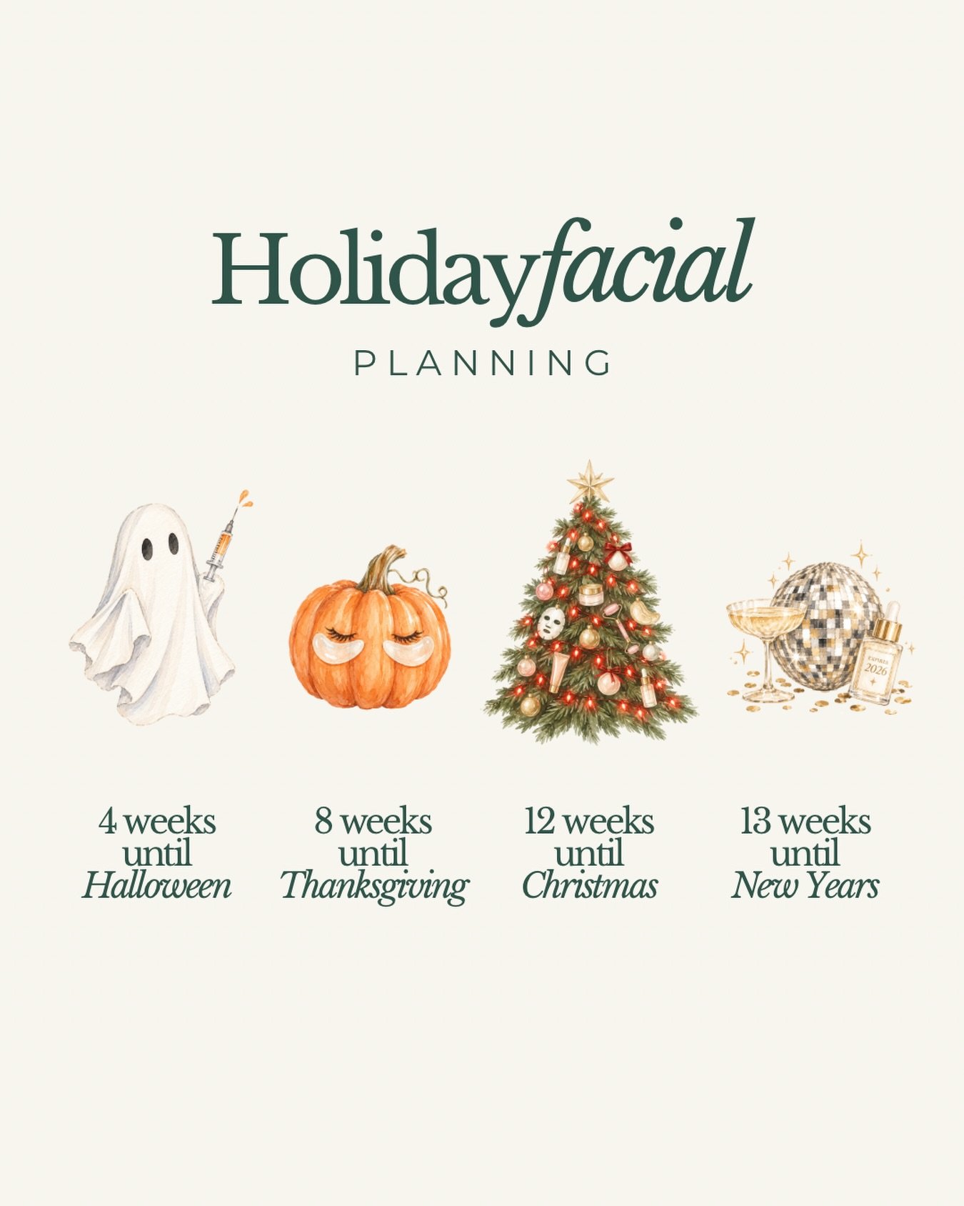 The holiday countdown is ON! 🎃🦃🎄✨

Consider this your reminder to start planning your holiday skin now! Whether it&rsquo;s a facial, tox, lasers or a little skin refresh, we&rsquo;ll help you get glowing right on schedule 🤍

Call 205-415-7536 to 