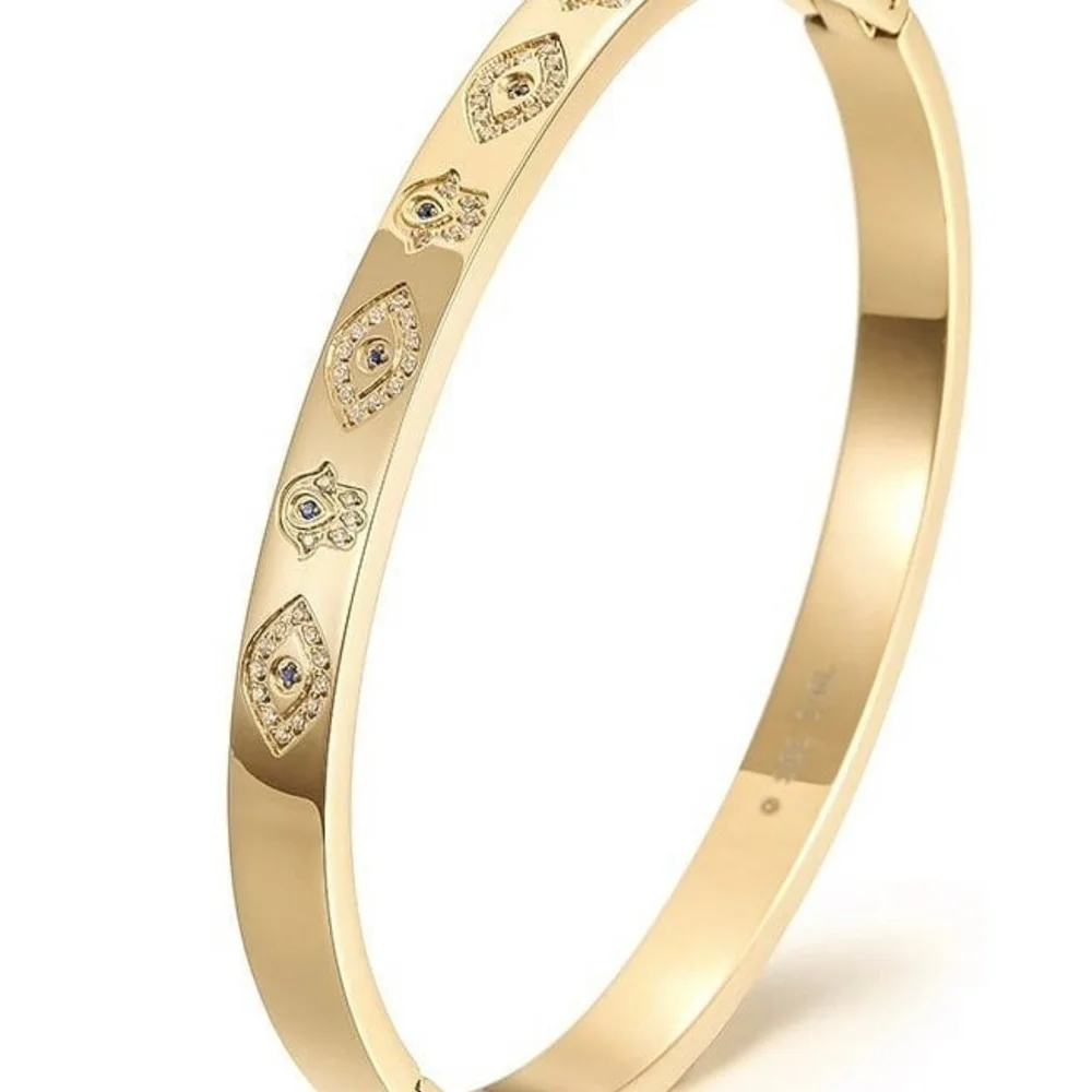 Zoe 18Kt Gold Evil Eye and Hamsa Pave Bangle Bracelet SHEILA