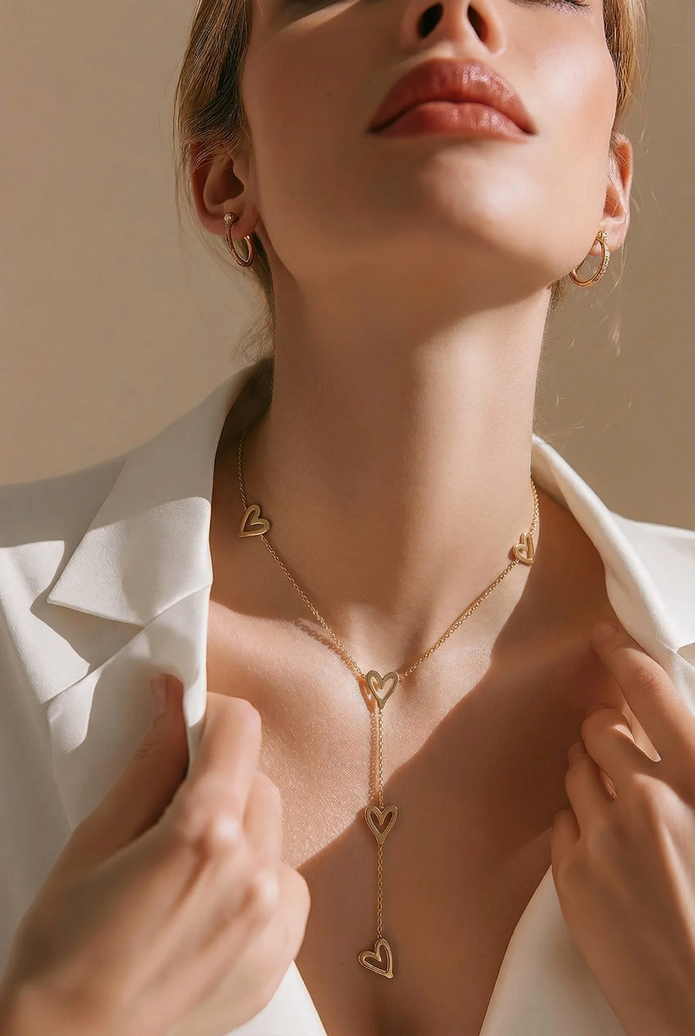 Caressa 18Kt Gold Lariat Necklace With Open Link Chain And Large Dangling Open Heart Pendant