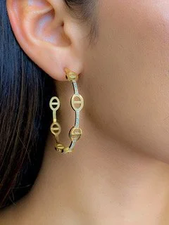 Chiara 18Kt Gold Double D Link Round Hoop Earring