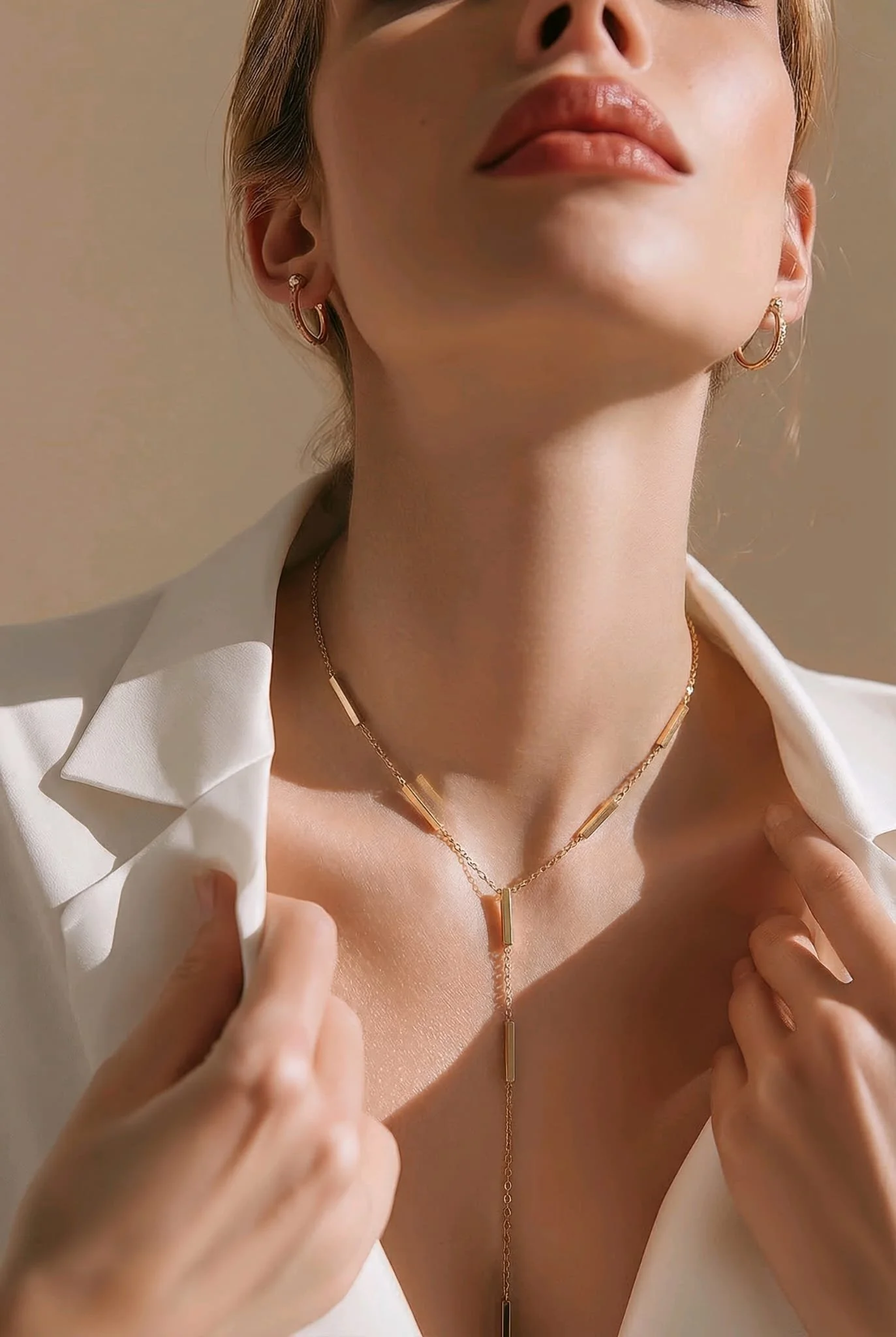 Yvette 18Kt Gold Rectangular Bar Y Lariat Necklace