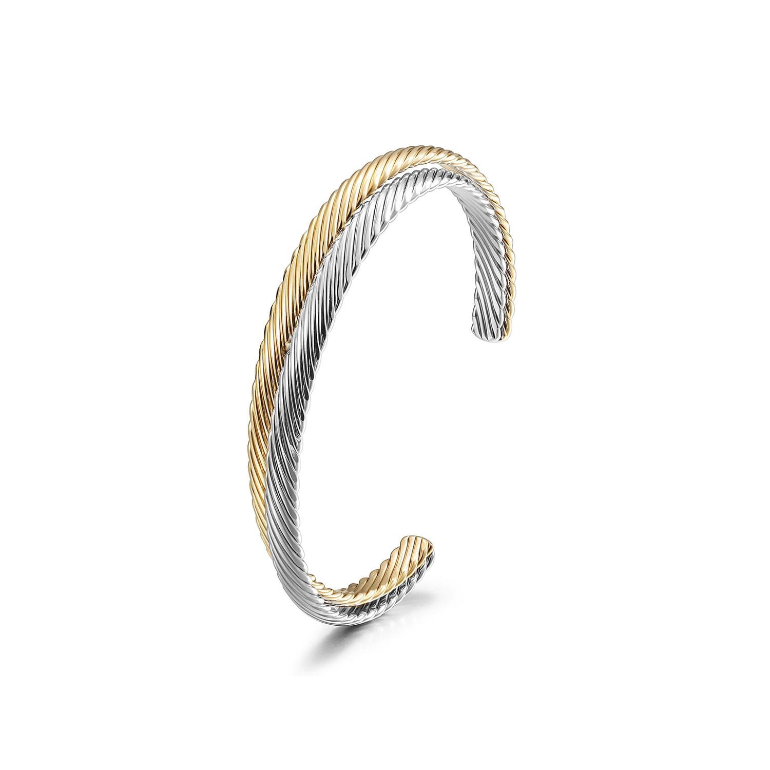 Two Tone Twisted Cable Gold Bangle Bracelet