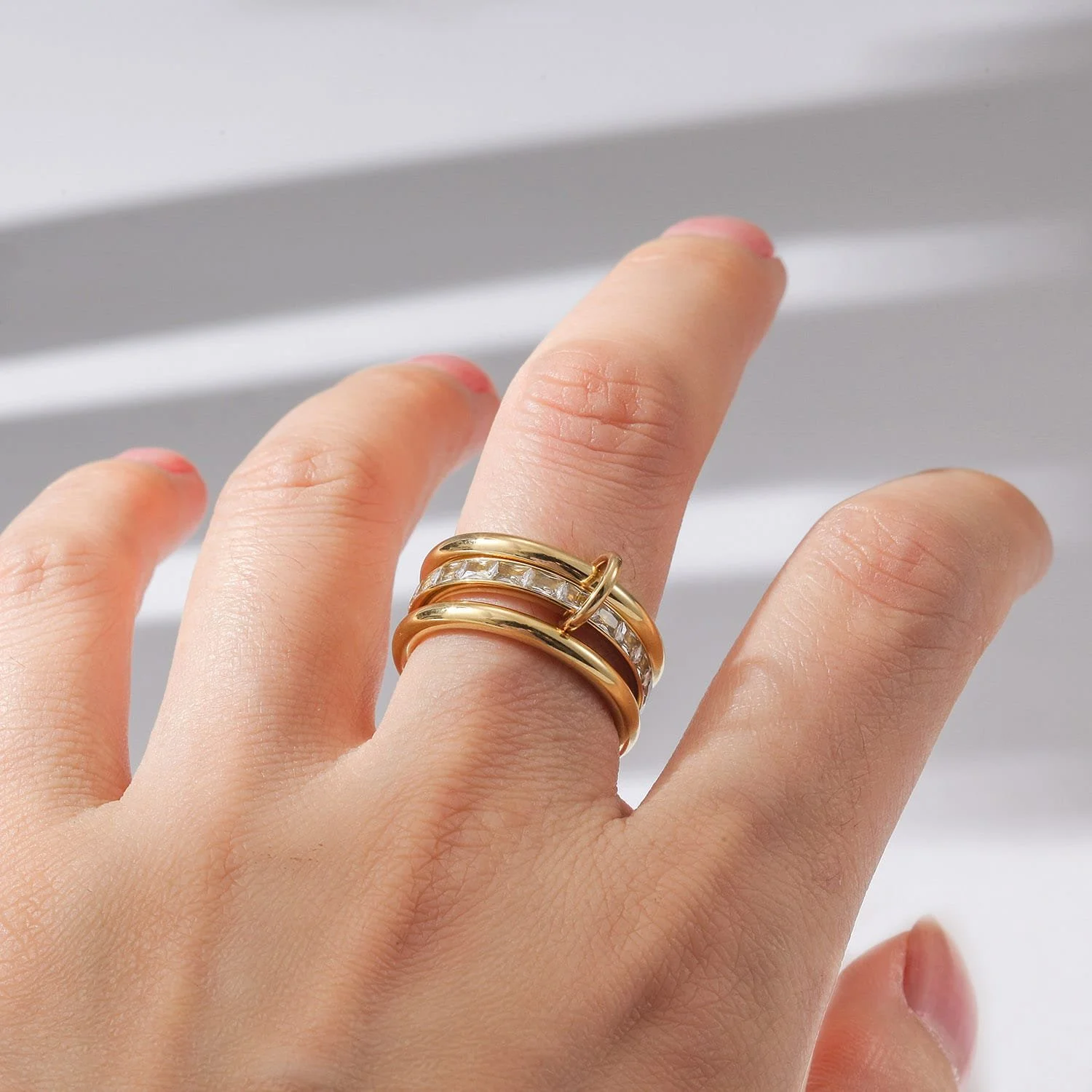 Farah 18kt Gold Interlocking Stack Ring with Cubic Zirconias