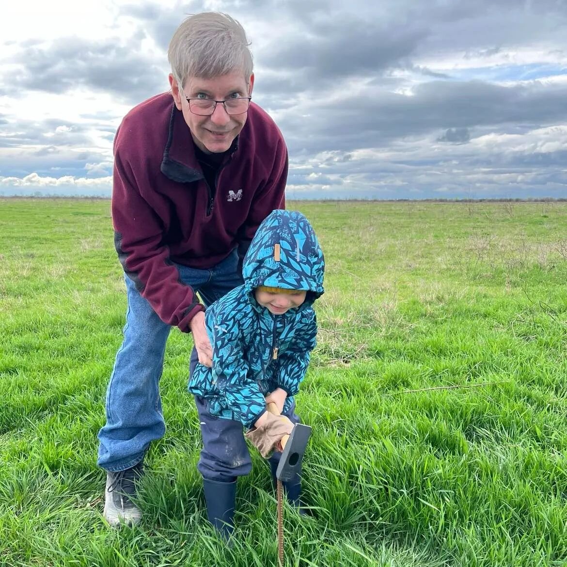 Shade For Children co-founder Clinton White and son dropping stakes on the corners of the Blossom Cottage property following today's survey. We also applied to get electricity extended to the property.