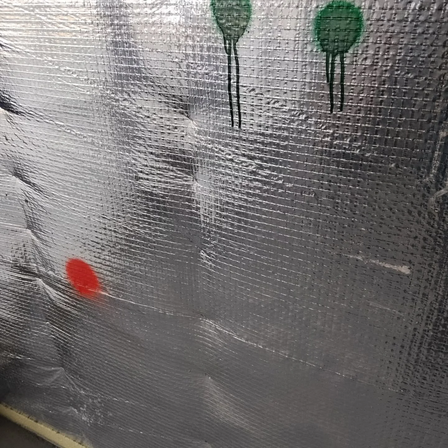 It might look like someone was playing paintball at Blossom Cottage, but marianne and @allinakay marked locations for switches and outlets. #Blossomcottage #stichting_kimon  #Shadeforchildren