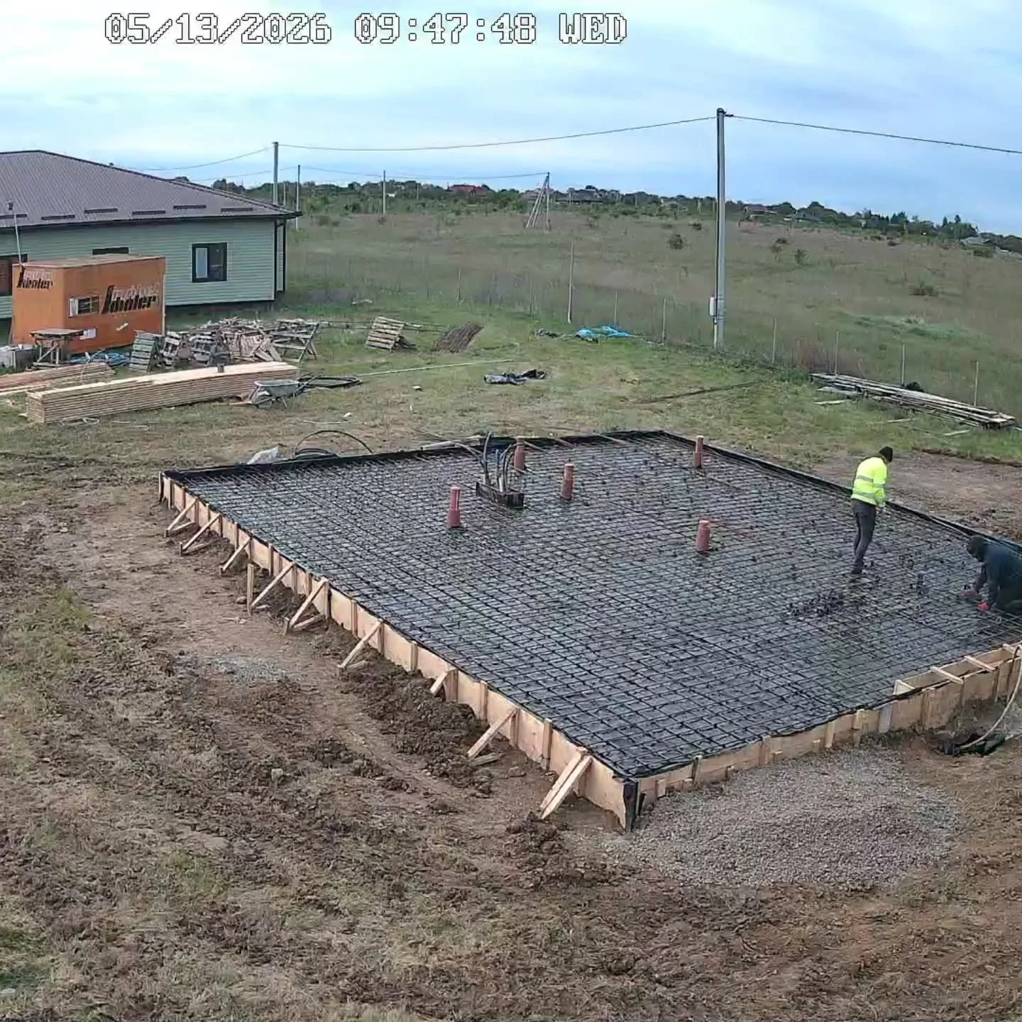 Early morning concrete pour incoming! Notice the plumbing and electrical service. Staff Cottage 1 is moving fast. What can't be seen in this picture is the nearly finished sheetrock in Blossom Cottage in the background. #shadeforchildrenukraine @stic