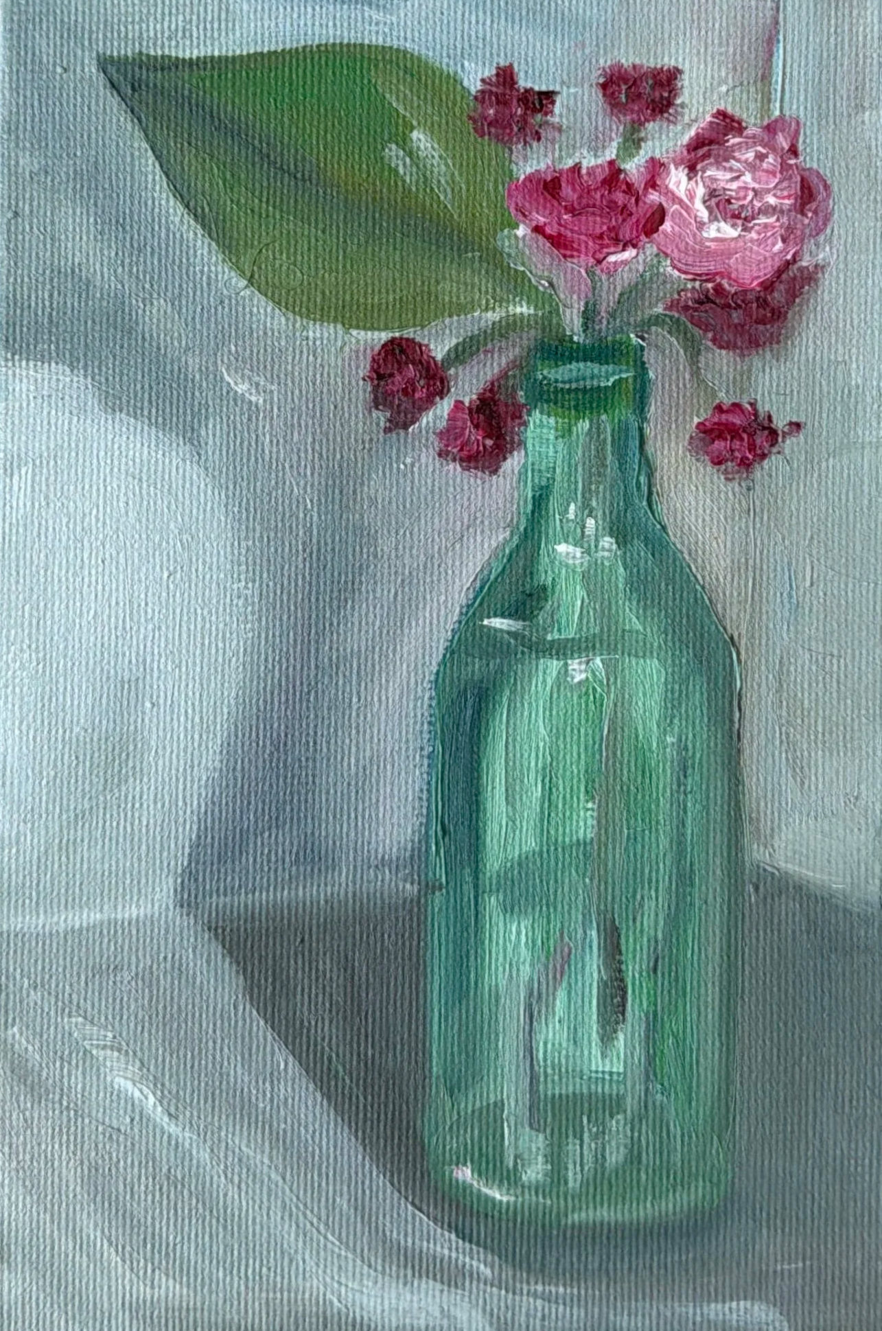66-Green Bottle Flower Vase
-6x4" Oil on Canvas $77