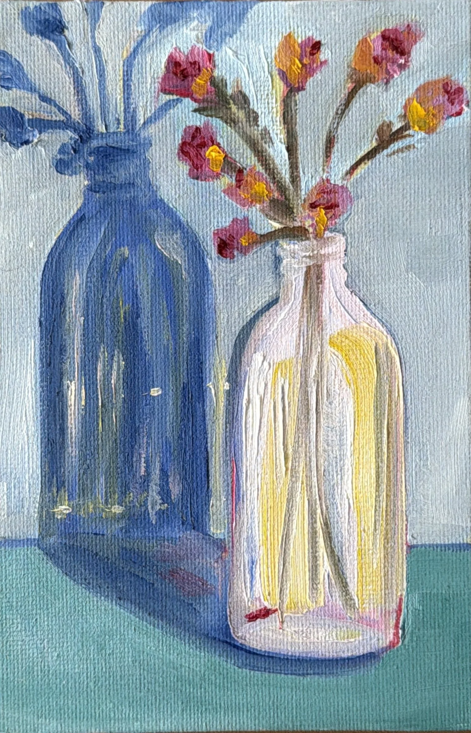 57-Glass Bottle With Dry Roses
-6x4" Oil on Canvas $77