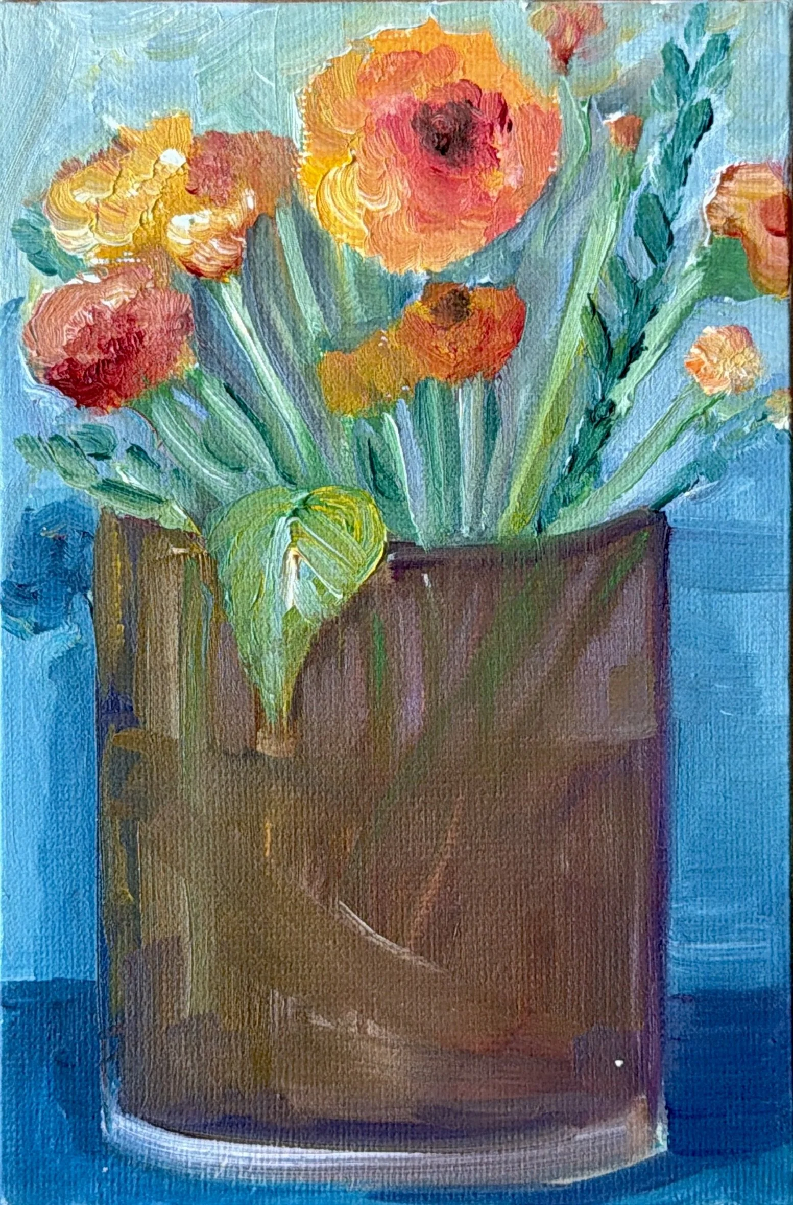 45-Orange Flowers in Vase
-6x4" Oil on Canvas $77