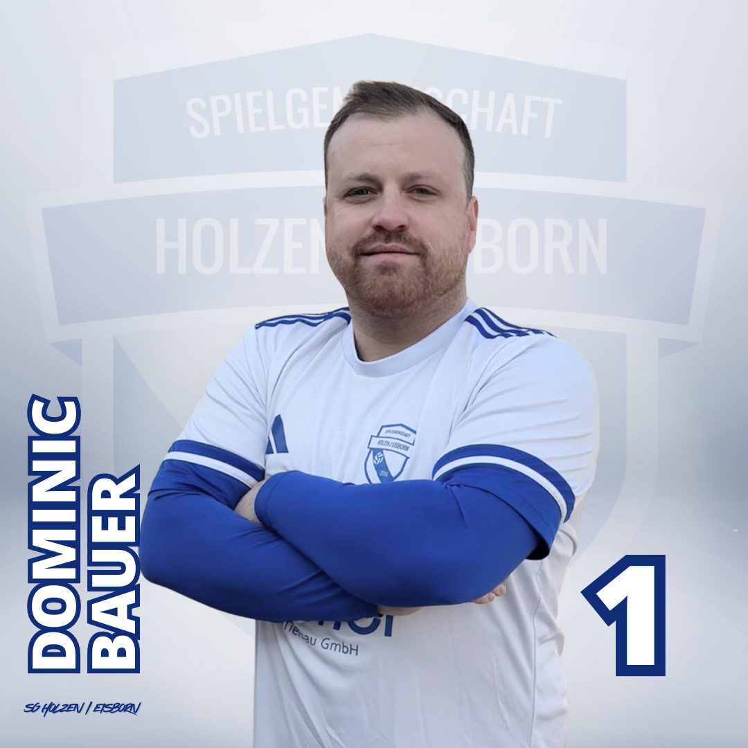 Schatten eines Mannes vor einem Banner mit der Aufschrift 'Spielgemeinschaft Holzweg/Viesborn'.