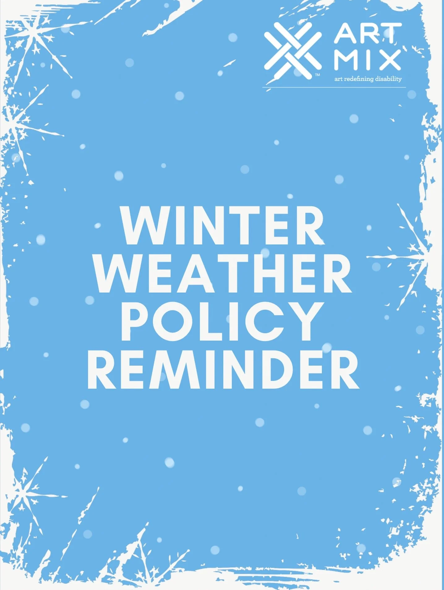 Winter Weather Policy ❄️

With impeding cold, ice, and snow on the way, it&rsquo;s a good time to remind everyone on our winter weather policy: 

-If IPS closes for a weather delay or switches to e-learning, ArtMix Urban Artisans closes 
-If IPS call