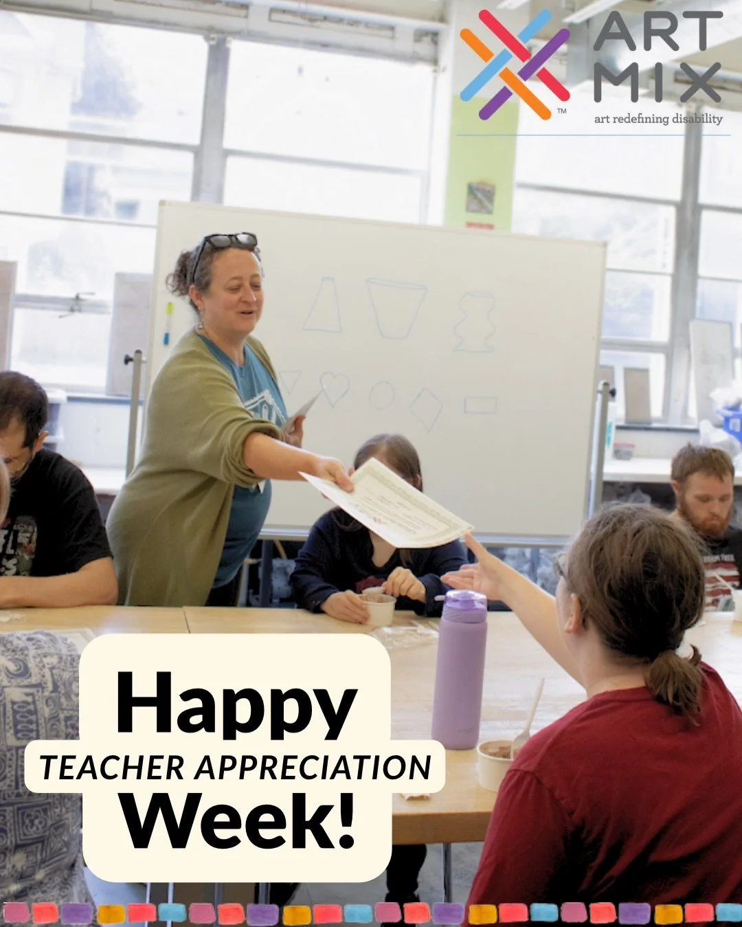 Happy Teacher Appreciation Week to our incredible Teaching Artists 🎨💜✨

Whether they are leading classes in our studios or bringing creativity into schools and community spaces off-site, our Teaching Artists help make ArtMix a place where everyone 