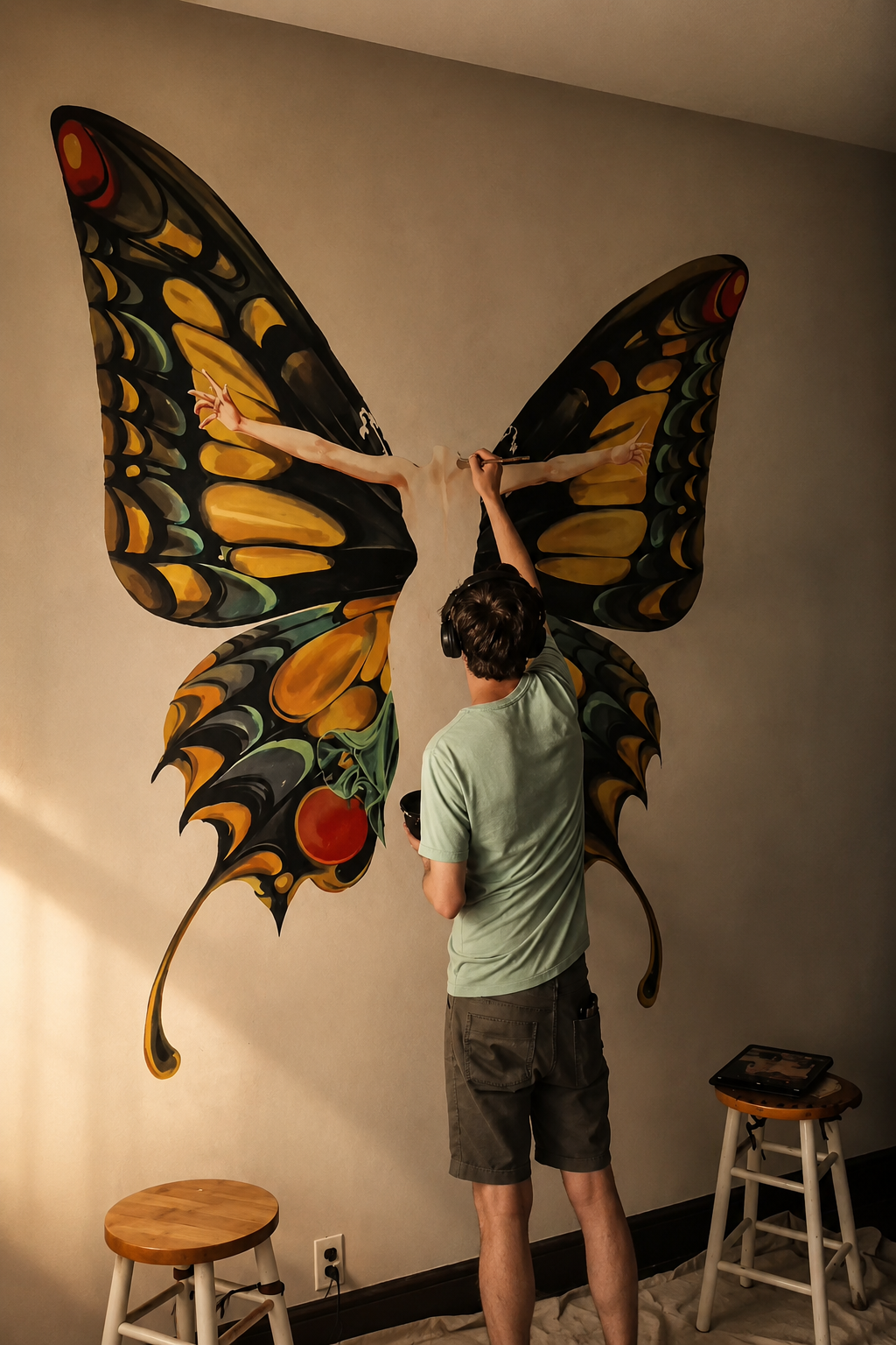 Eric Fernung painting The Flapper Mural
