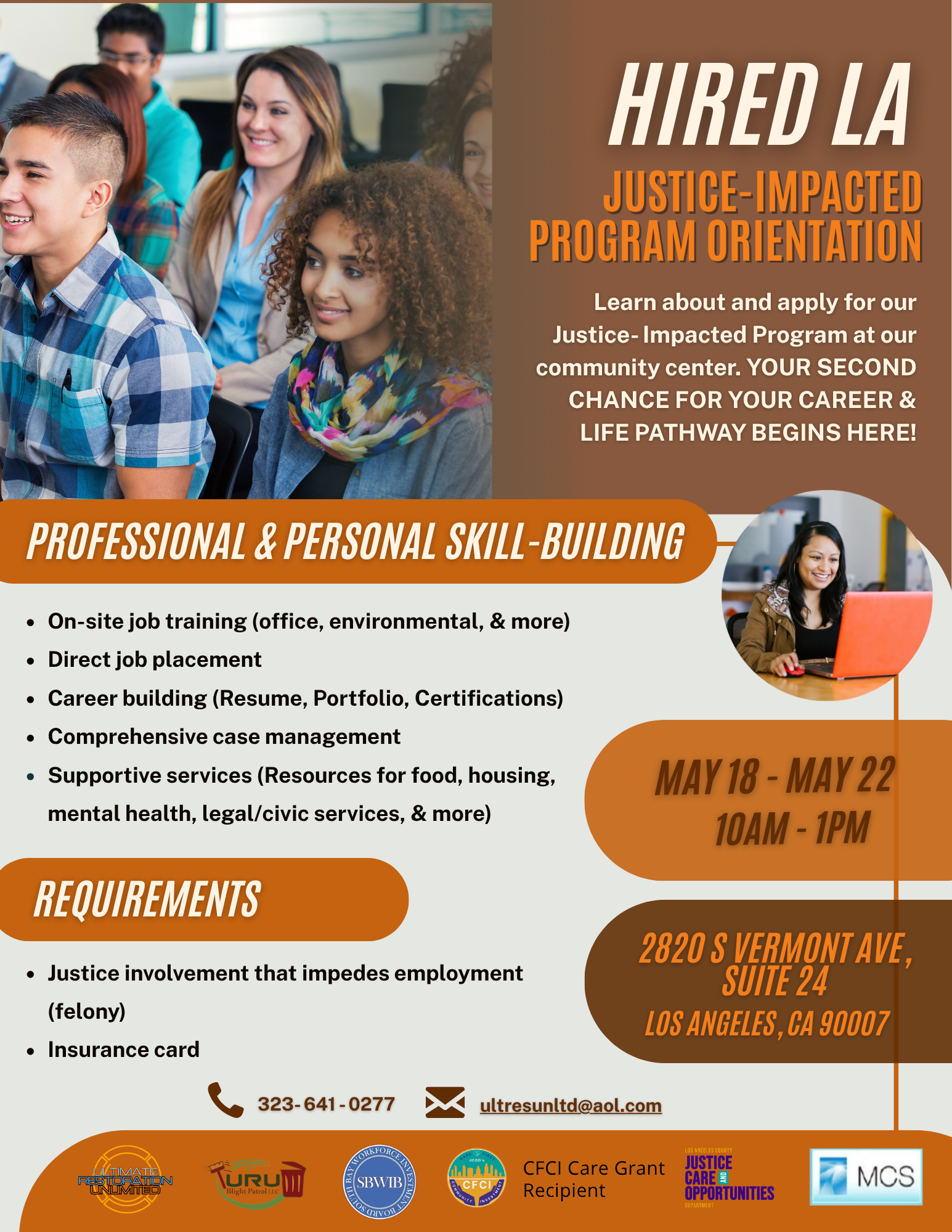 ⚡️GET READY FOR THE HIRED LA JUSTICE-IMPACTED PROGRAM ORIENTATION⚡️

✅ Learn more about the program and how it can benefit your career goals
✅ Ask questions
✅ Apply on-site & have priority in being selected 

🗓️ May 18 - May 22nd from 10 a.m. - 1 p.