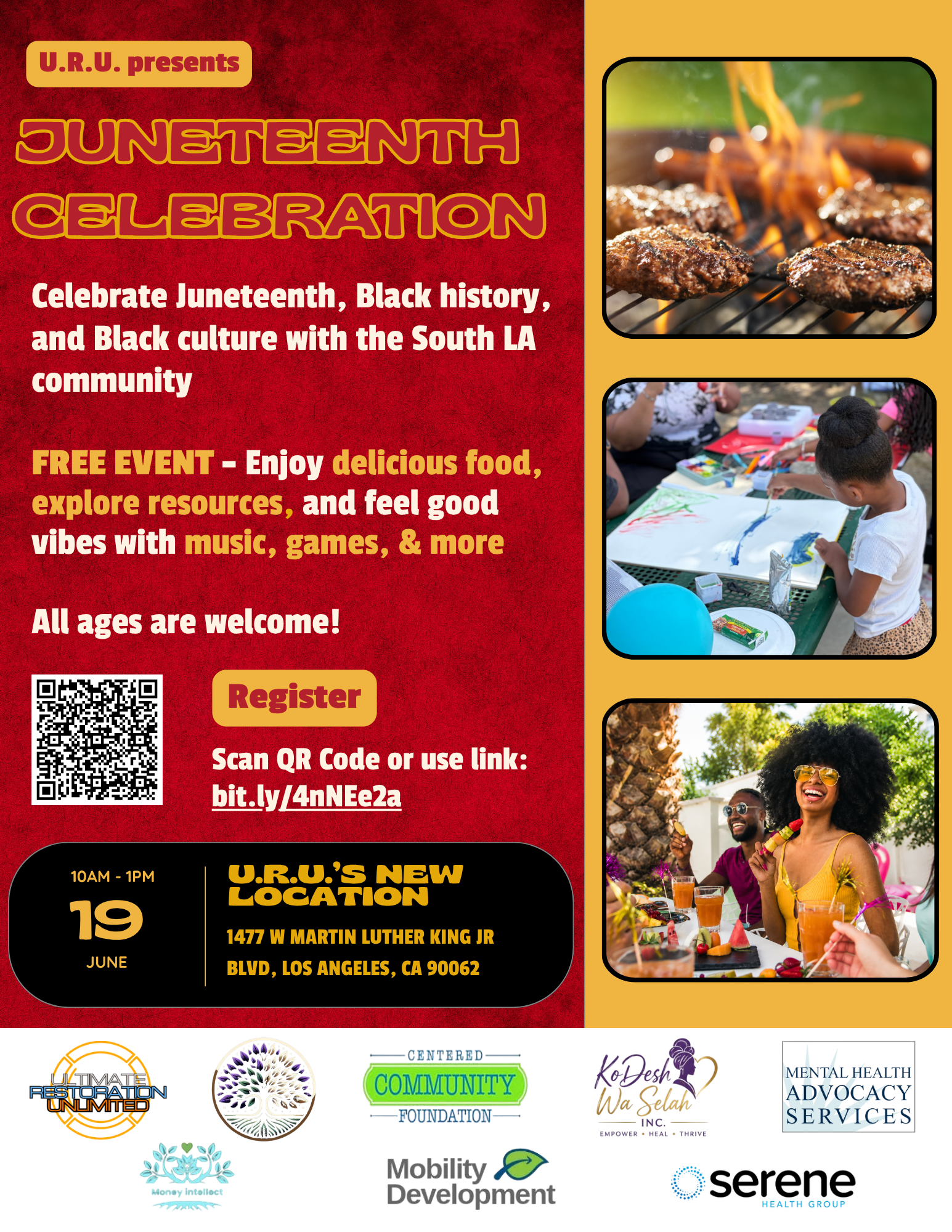 Join us on June 19th from 10 am - 1 pm for Juneteenth, a celebration of Black history, culture, and freedom! ❤️💛💚

This FREE event is for all ages and all communities in Los Angeles to come together for a lively, community-focused celebration of Ju