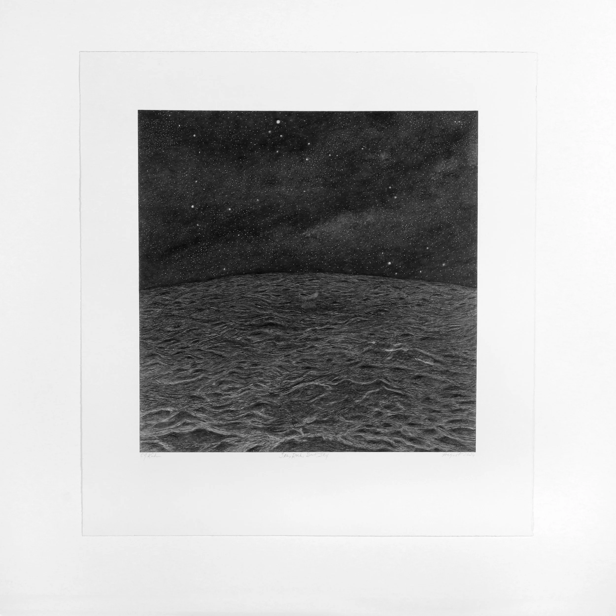 Sea, Rock, Boat, Sky 
graphite on paper 
12" x12" 
2026