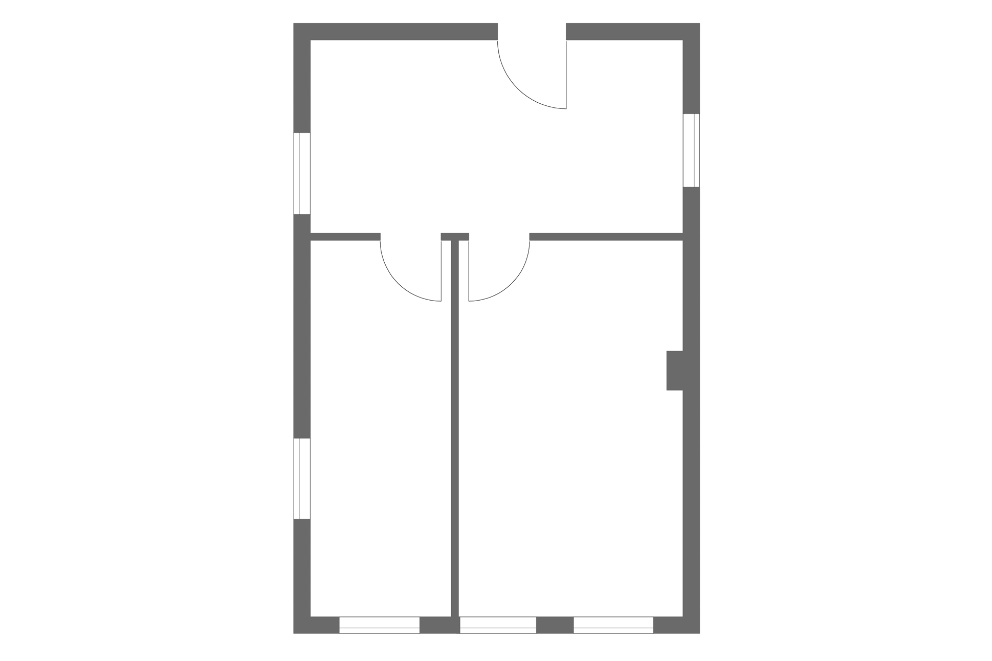 Animation Grundrissentwicklung: 1.Bestand - 2Entkernung - 3.Neubau - 4.Moeblierung