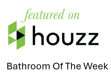 Houzz logo with the text 'featured on Houzz' and 'Bathroom Of The Week' below it.