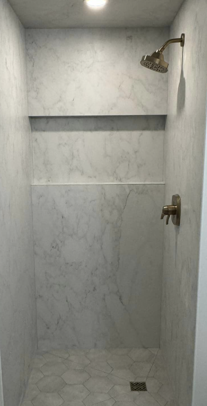 Example of an infinity niche made from gauged porcelain (not our shower)