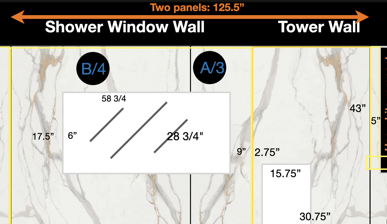 Two panels total 126” and need to span 125.5” of shower surface.