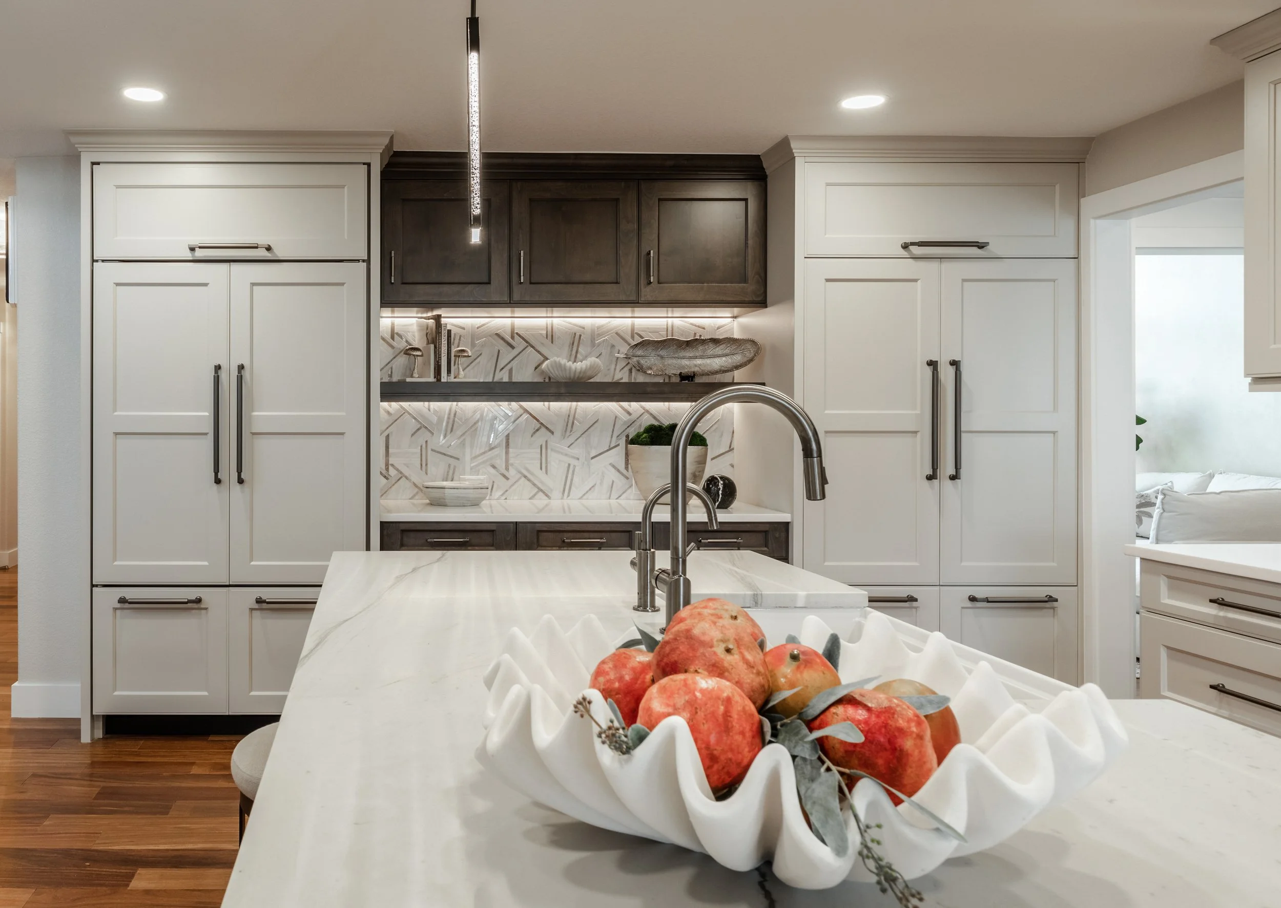 Subzero Paneled Refrigerator Freezer -Matching Pantry Transitional Style Home Littleton CO Project
