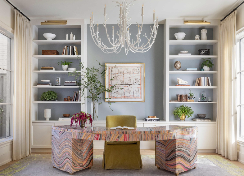Fabulous design by Jackson Warren Interiors A splurge Jackson Warren Client: Her Divorce Finalized, She Spent $80,000 on a ‘Fun, Girlie’ OfficeThe centerpiece: a custom McLain Wiesand desk that cost more than $20,000