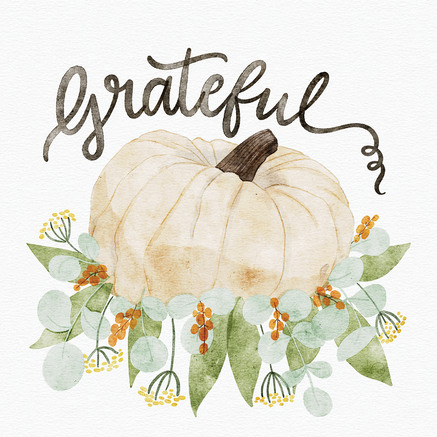 Watercolor Grateful Pumpkin
