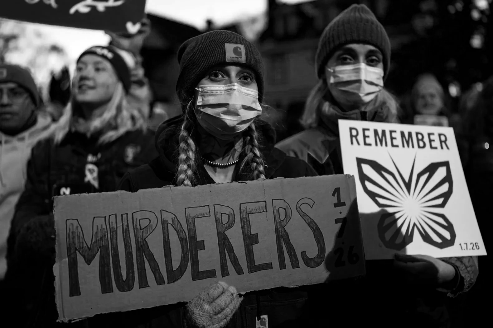 Minneapolis protestors in black and white