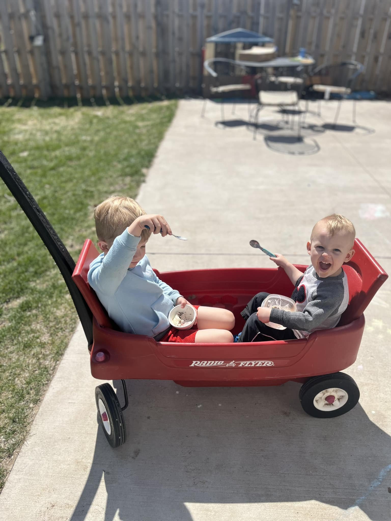 Radio Flyer Wagon, Ice Cream &amp; Sunshine. 

What more could two little guys want?! ❤️❤️