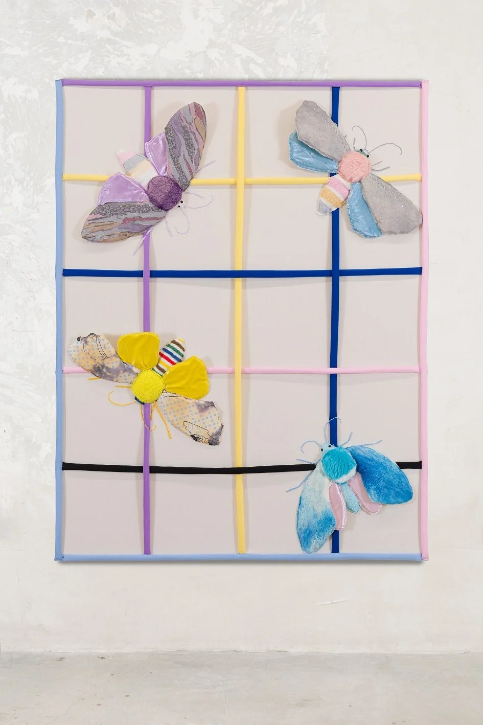 Phenomena (4 am, wide awake) 
2025
Tie-dye, vinyl, sequins, wool, plush, cotton, terry cloth, satin, upholstery foam, canvas, wood
160 cm x 125 cm