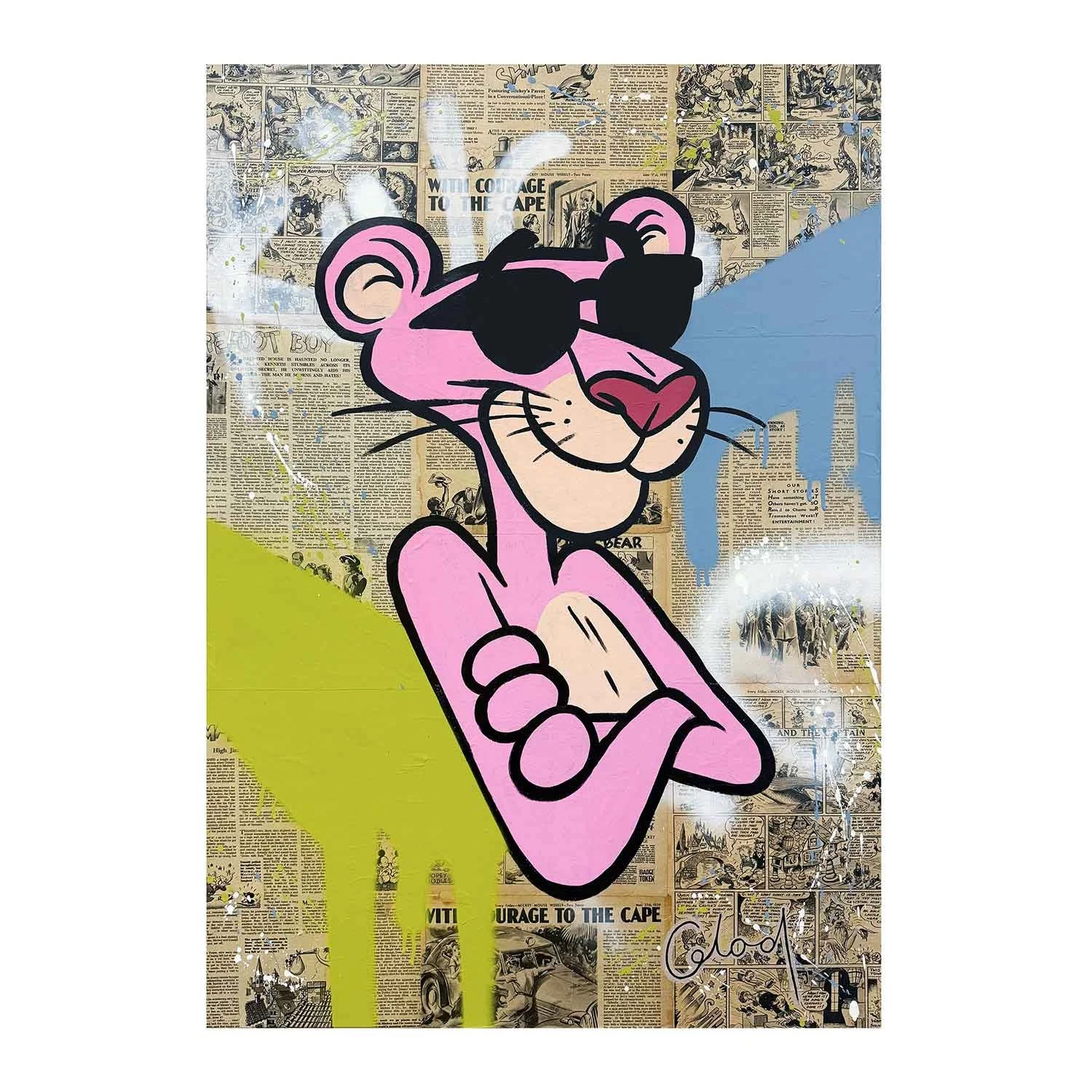 Done
2025
Acrylics and spray on canvas incl. Mickey comic from 1939
100 x 70 cm