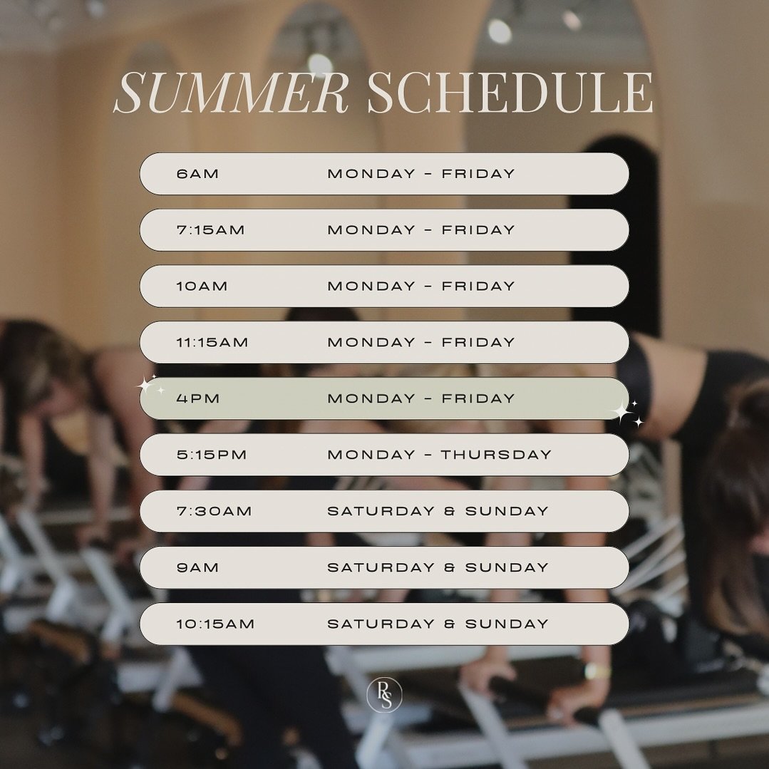 Meet the summer schedule with a new 4pm class time on weekdays! Summer schedule goes into effect May 1.