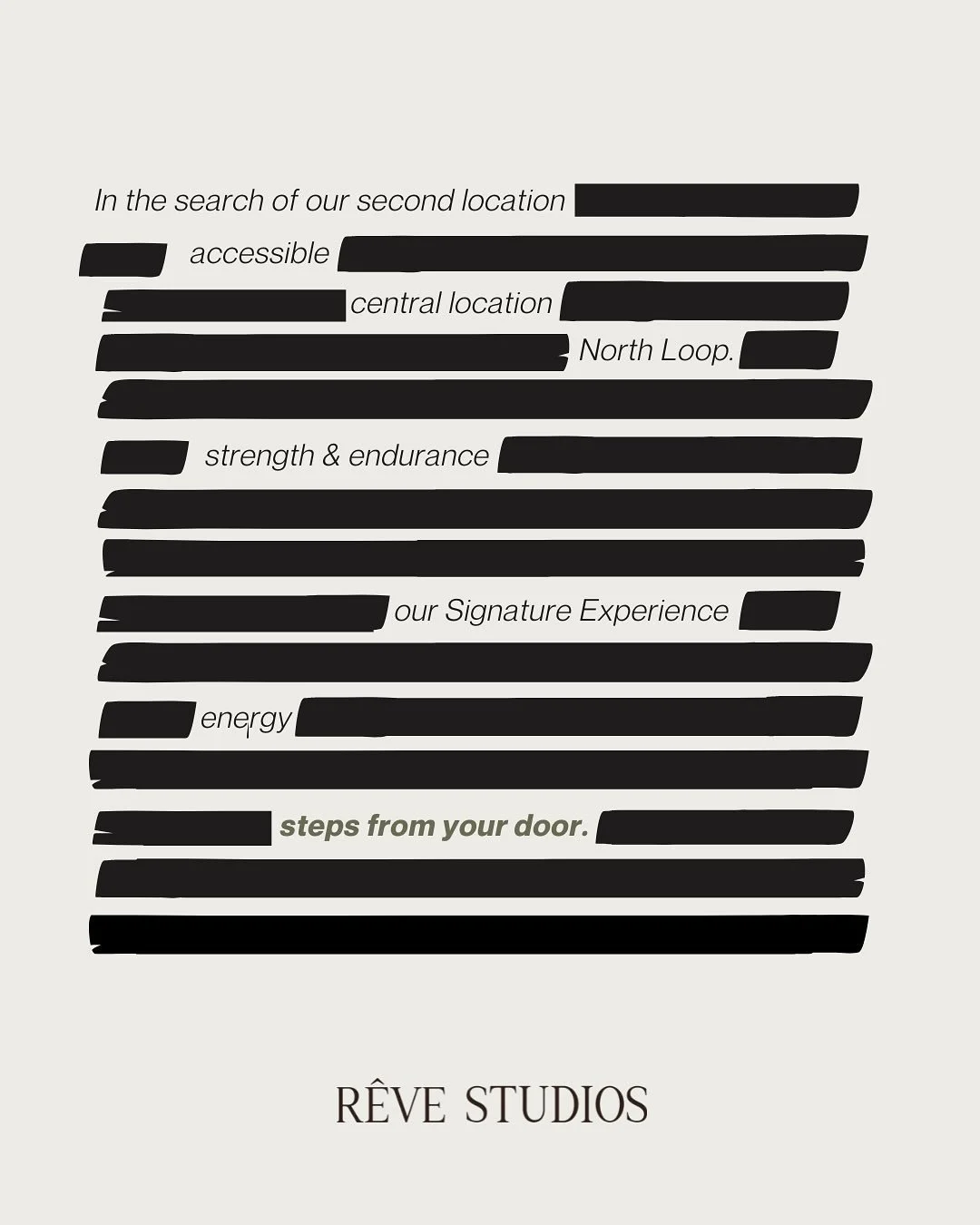 We&rsquo;ll just cut to the chase: Your favorite workout is about to be just steps from your door.
&nbsp;
Don&rsquo;t miss your chance to be one of the first to experience R&ecirc;ve Studios North Loop.
&nbsp;
Founding Memberships coming soon. Sign u