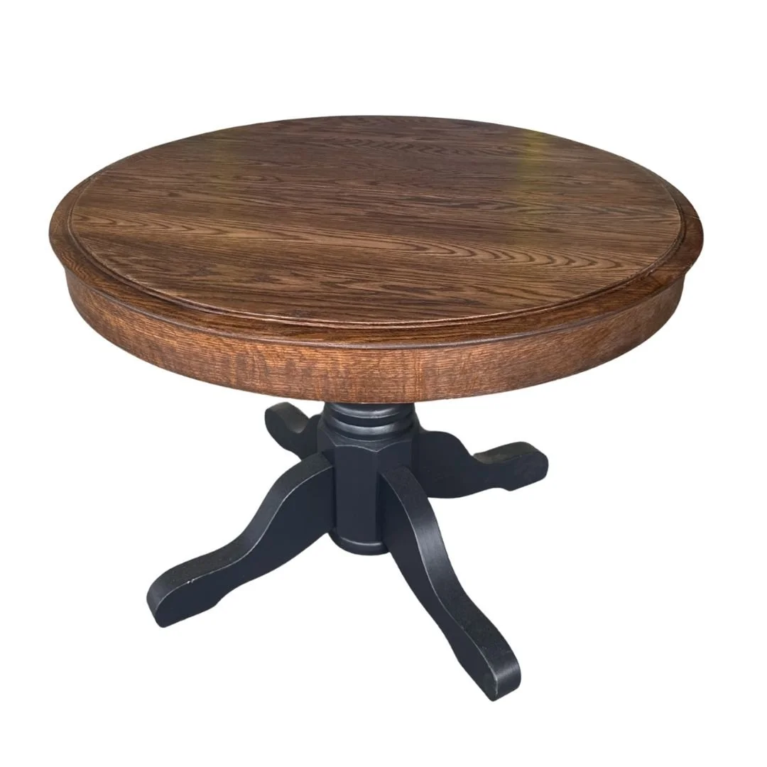 after photo of refinished round dining table