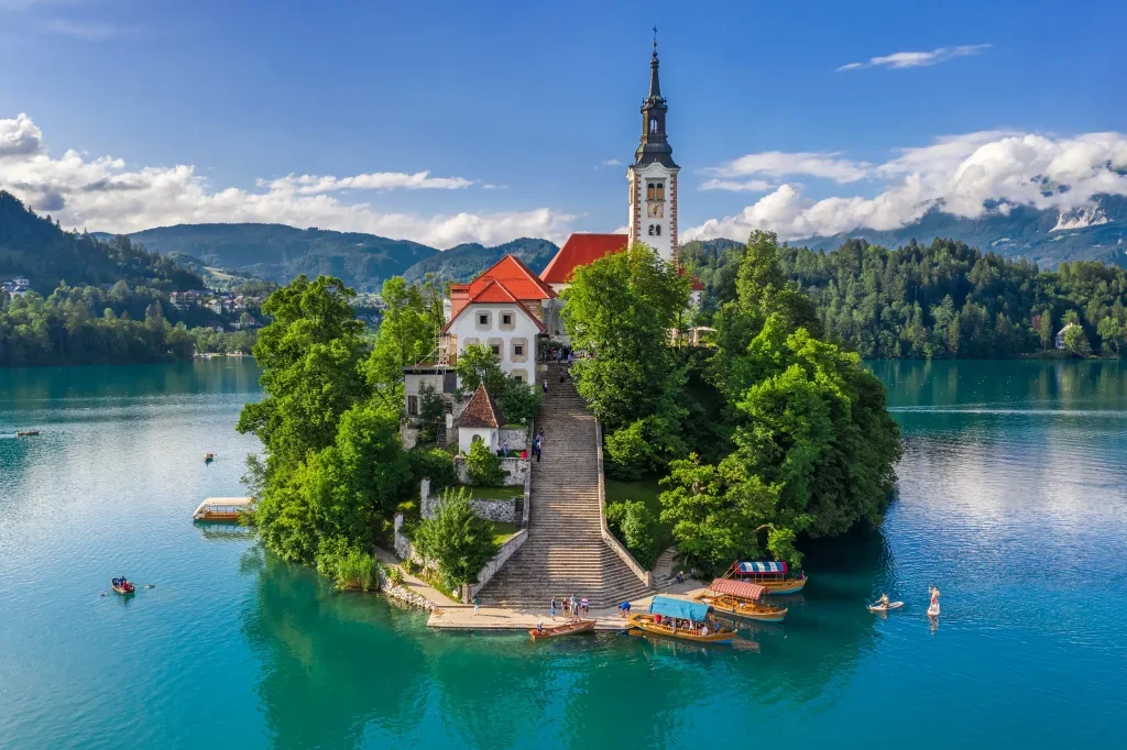 An image of The Assumption of Mary Church on Lake Bled Island, Slovenia