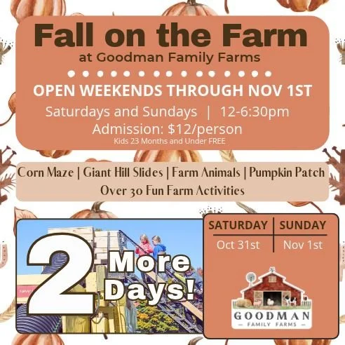 ONLY 2️⃣MORE DAYS OF FALL FESTIVAL🍁

This weekend is our final weekend of the 2026 Fall Festival season! Its hard to believe that our 5th annual Fall Festival is coming to a close! We are so grateful for everyone that has taken the time to visit our