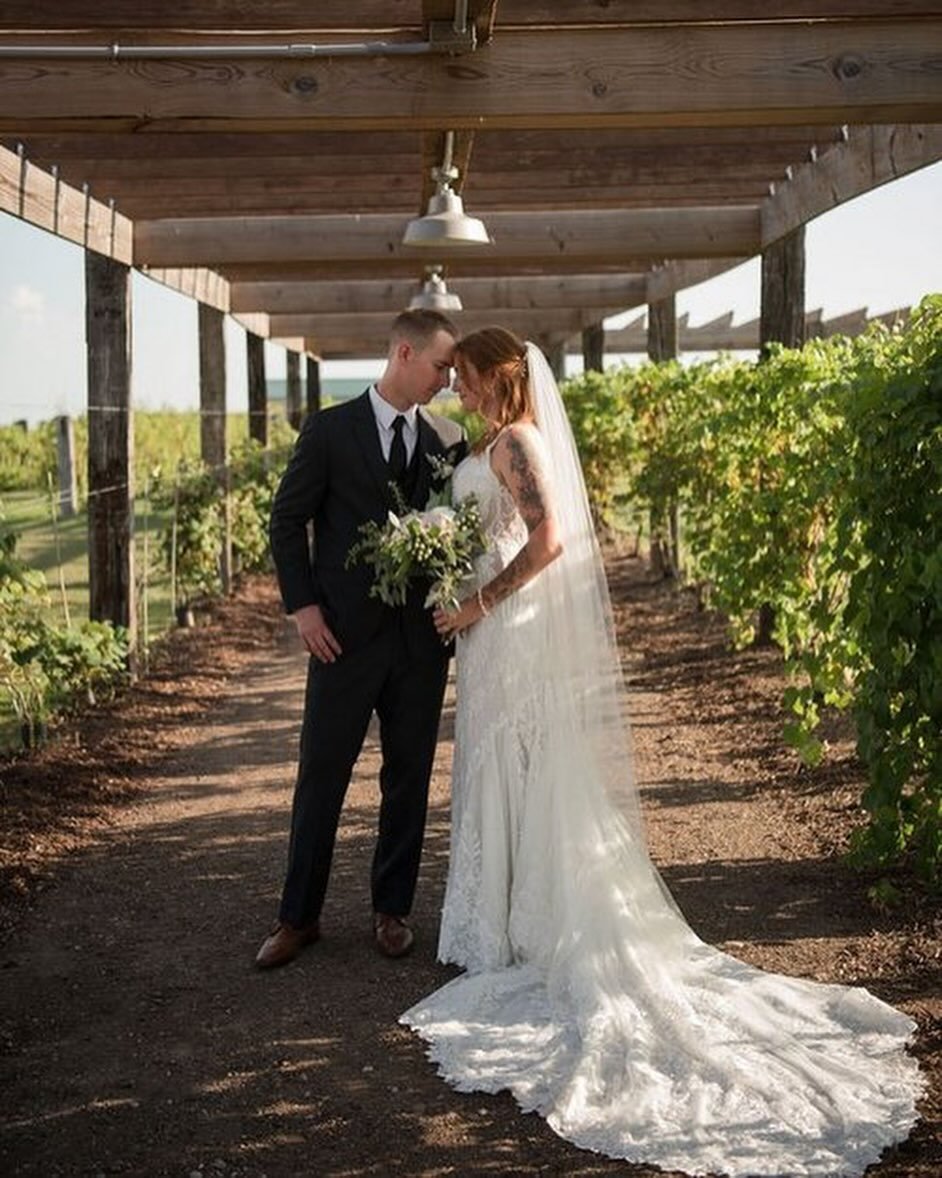 Hayley + Jeff&rsquo;s stunning vineyard wedding is on the blog this week! 

Click the link in our bio for more of their special summer day! 💛

Dress: @martinalianabridal from Something Blue Bridal
Photographer: @elphotography08 
Venue: @barnandviney