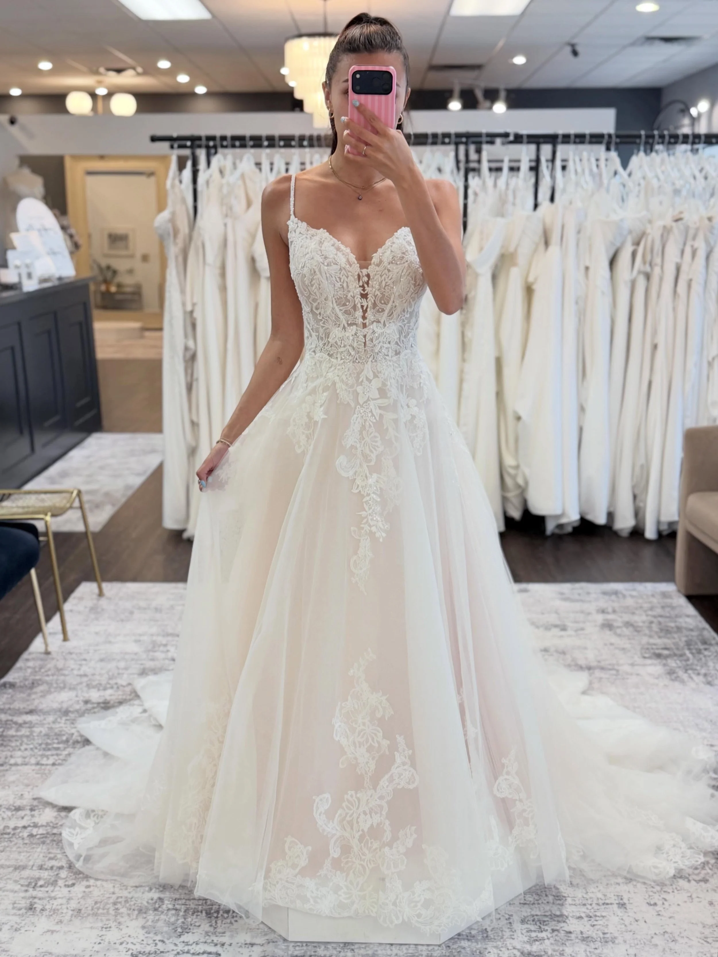 Hot off the delivery truck, this stunning new @missstellayork gown is a must try at your appointment! 🔥 

#selfiesunday #somethingbluebridal 

selfie sunday &bull; wedding dresses &bull; wedding dress shopping &bull; bridal boutique &bull; lace a li