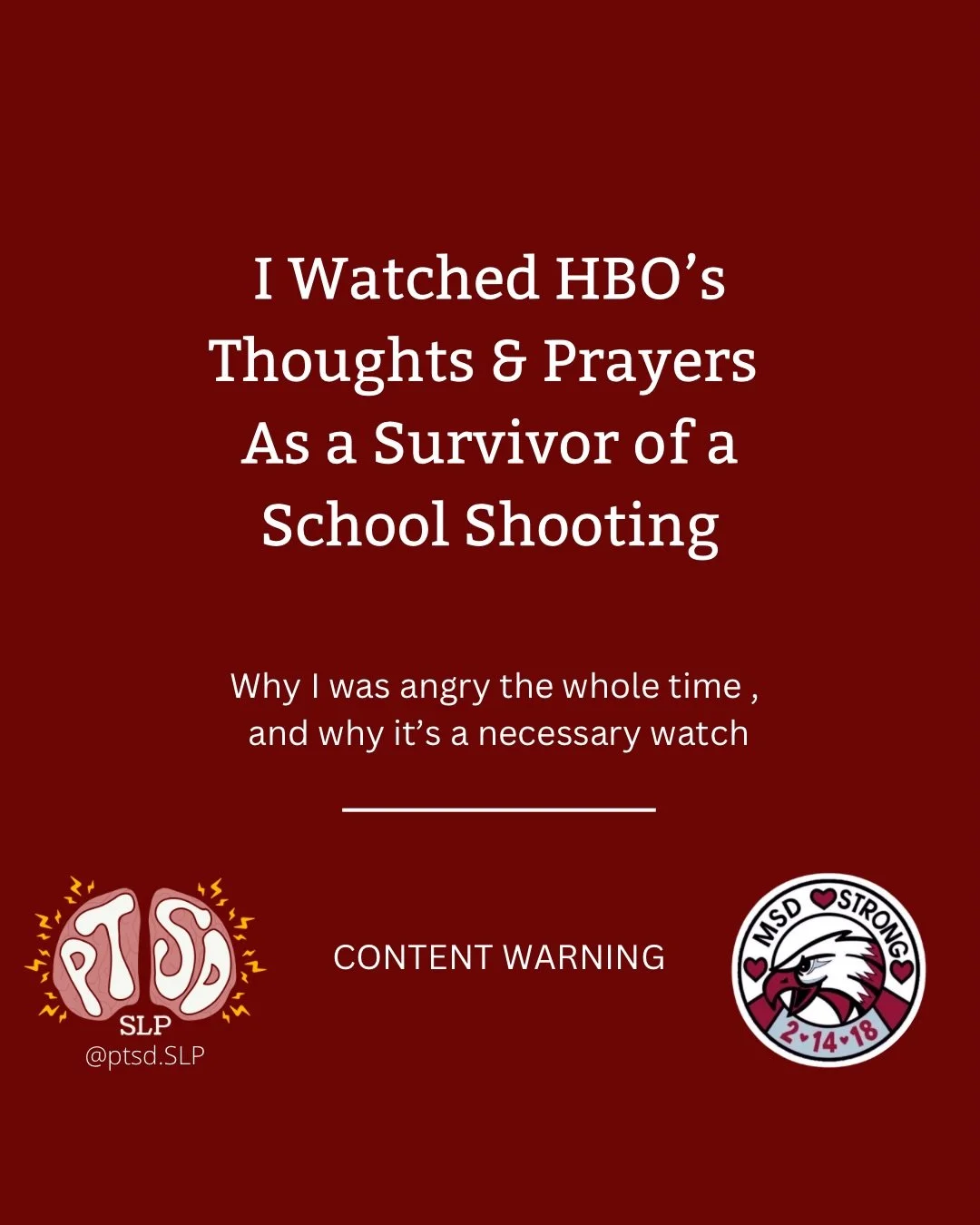 I watched HBO&rsquo;s Thoughts &amp; Prayers (2025) as we approach the 8th anniversary of Parkland.

It was an angry watch, compared to the emotional watch I just did for &ldquo;All The Empty Rooms&rdquo;. If I were to recommend an order of watching 