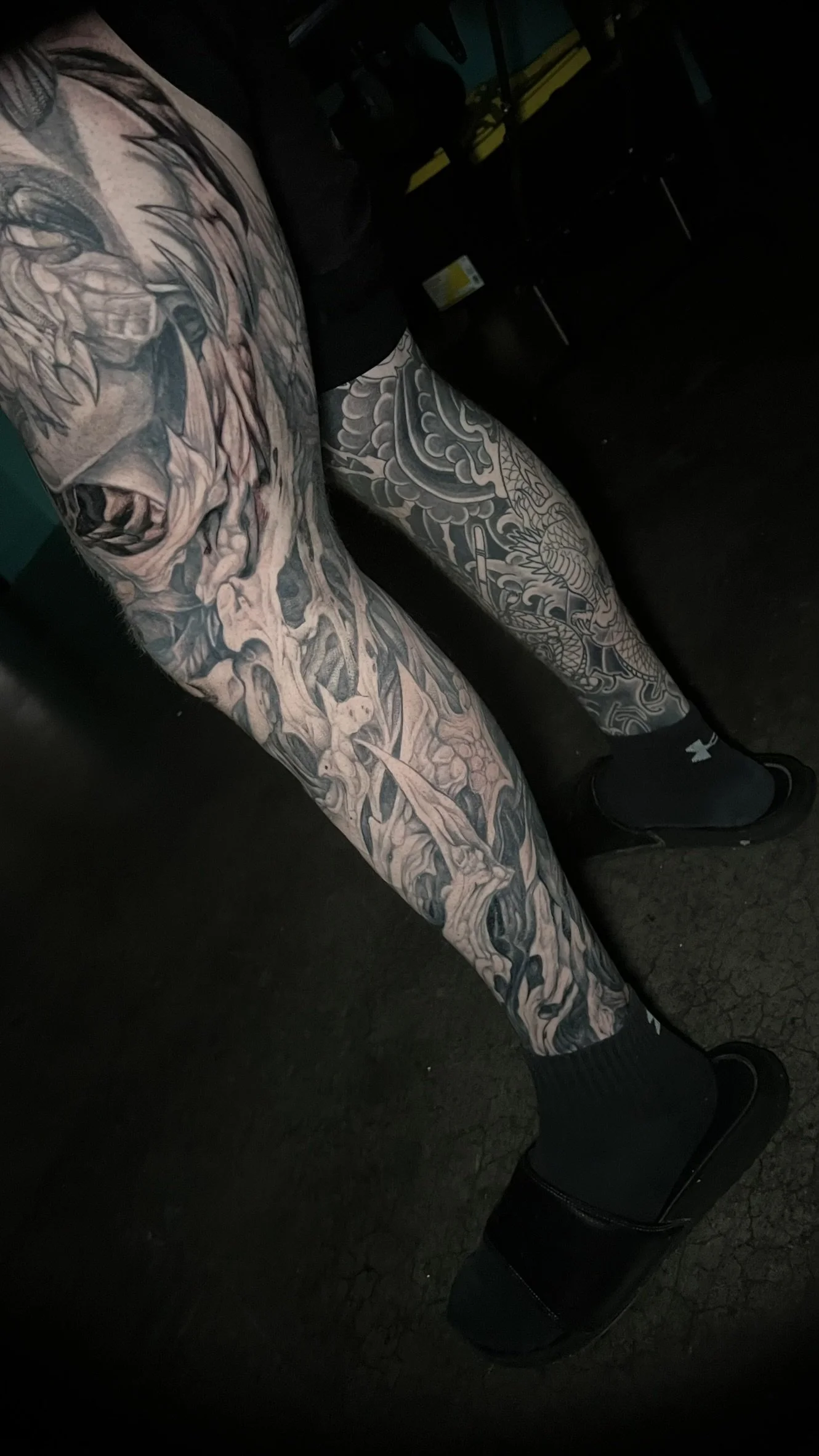 bio organic leg sleeve done by sterling gorejus at easy tiger tattoos in merrillville indiana